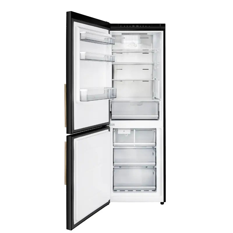 FORNO Custodia 24-Inch Counter-Depth Bottom Freezer Refrigerator with Ice Maker, Left Swing, Black & Antique Brass – FFFFD1766-24BLK-LS