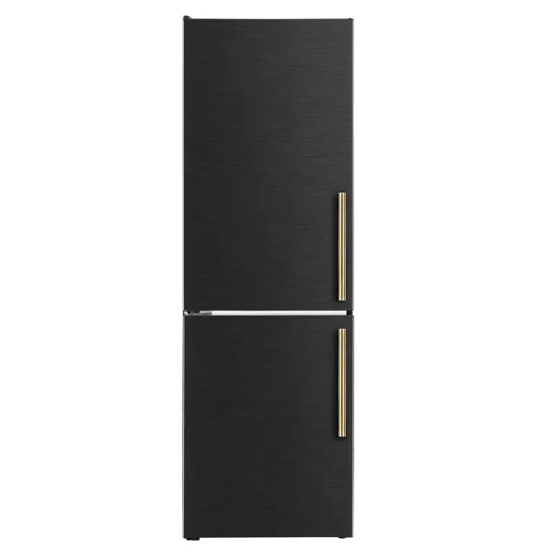 FORNO Custodia 24-Inch Counter-Depth Bottom Freezer Refrigerator with Ice Maker, Left Swing, Black & Antique Brass – FFFFD1766-24BLK-LS