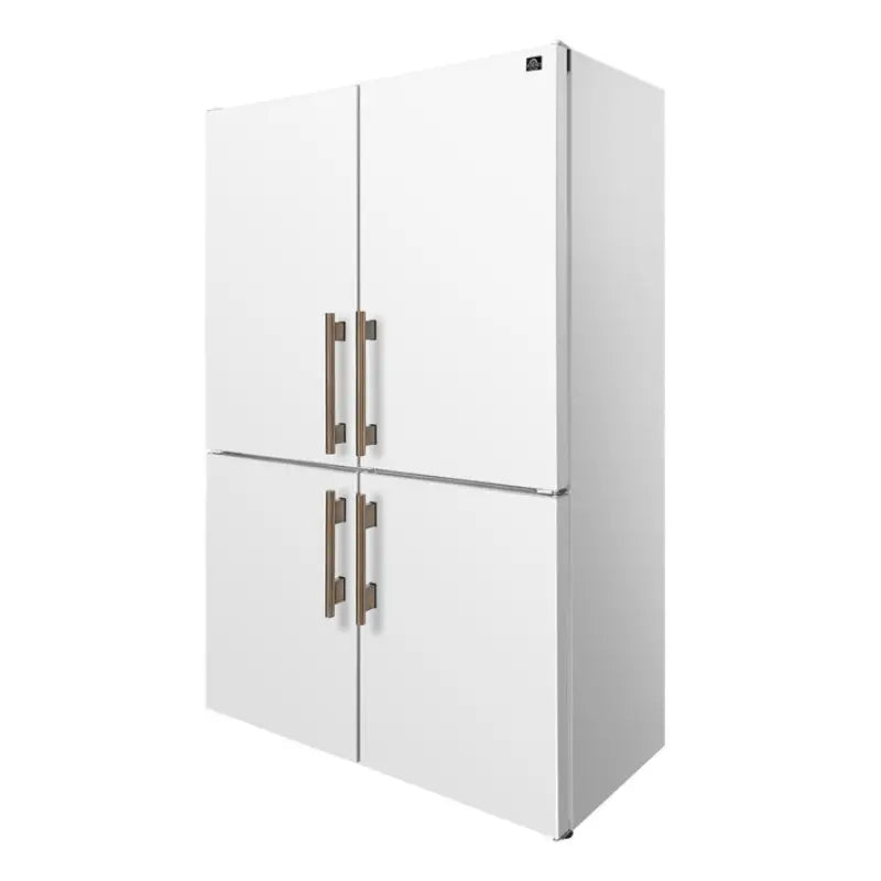 FORNO Custodia FFFFD1766-48WHT 48-Inch 20.6 Cu. Ft. Bottom Freezer Refrigerator Set with Ice Maker – White with Antique Brass Handles