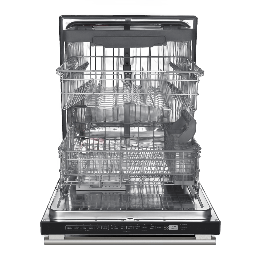 Forno Espresso Pozzo 24" Built-In Dishwasher in Black with Antique Brass and Stainless Handles, FDWBI8067-24BLK I Luxury Appliances Direct