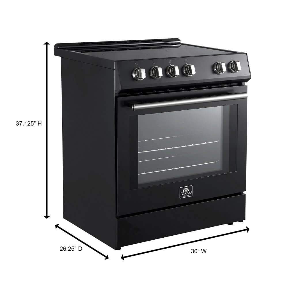 Forno Leonardo Espresso 30" Electric Range in Black with Antique Brass and Stainless Handles, FFSEL6012-30BLK I Luxury Appliances Direct
