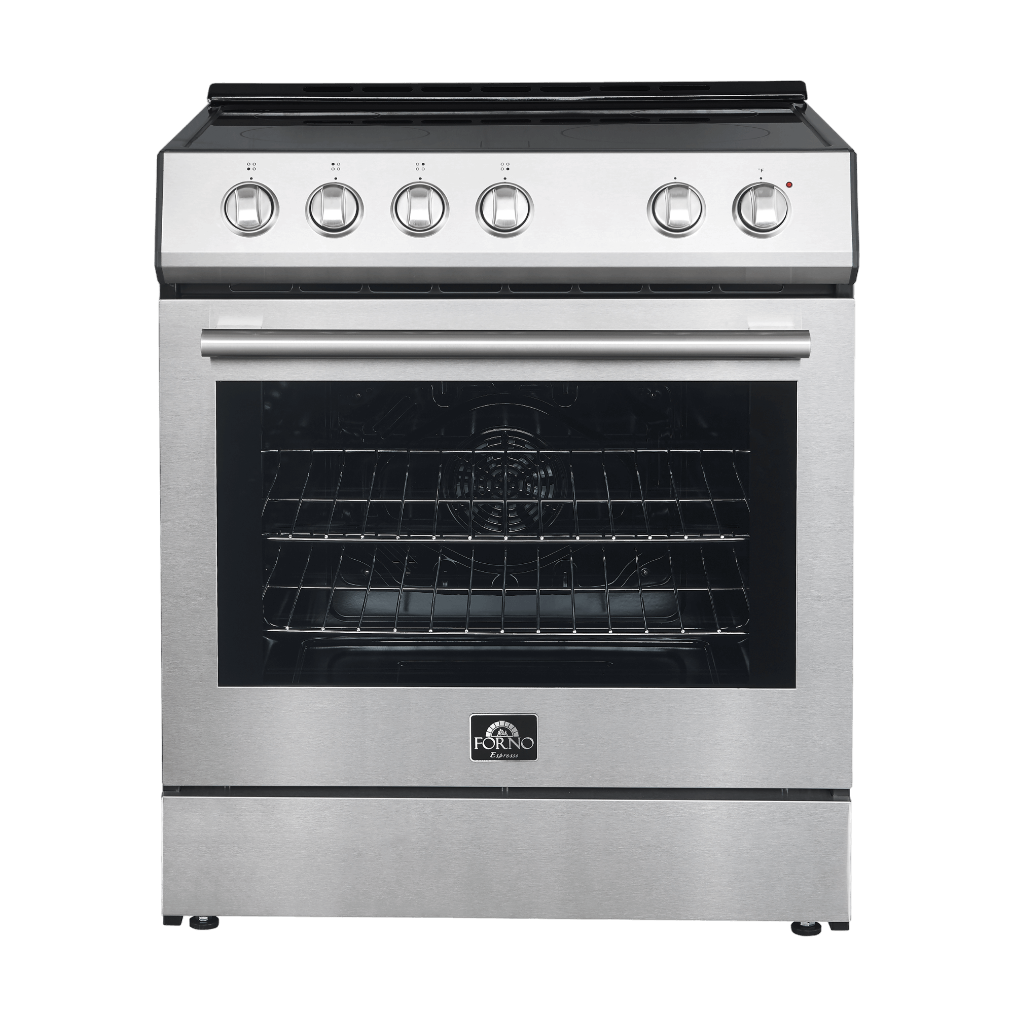 Forno Leonardo Espresso 30" Electric Range in Stainless Steel with Antique Brass Handles, FFSEL6012-30 I Luxury Appliances Direct