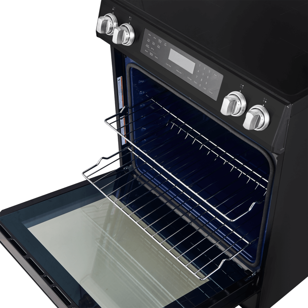 Forno Espresso Donatello 30" Induction Range with Air Fry and Self-Clean in Black with Antique Brass and Silver Handles, FFSIN0905-30BLK I Luxury Appliances Direct