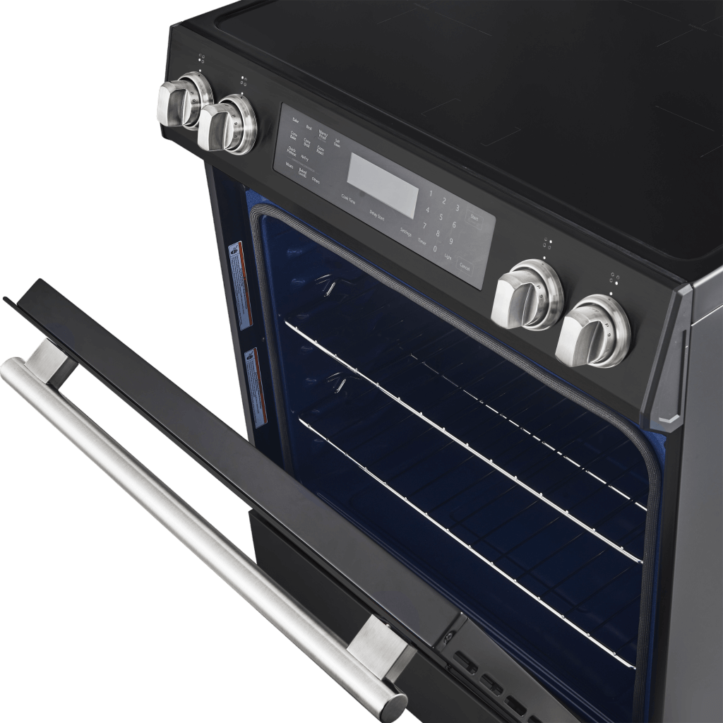 Forno Espresso Donatello 30" Induction Range with Air Fry and Self-Clean in Black with Antique Brass and Silver Handles, FFSIN0905-30BLK I Luxury Appliances Direct