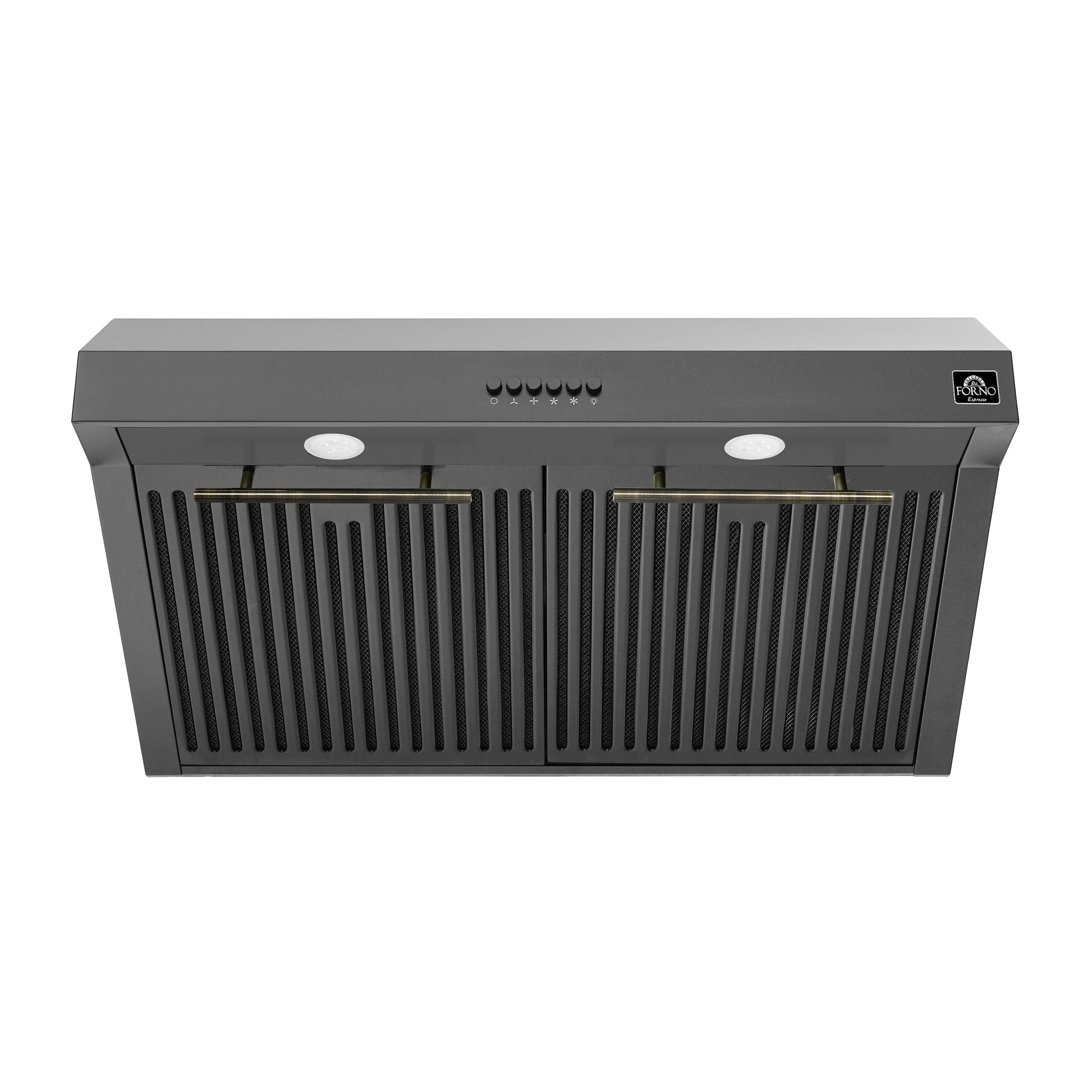Forno Bari Espresso 30" Under Cabinet Range Hood in Black with Antique Brass Handles, FRHUC5255-30BLK I Luxury Appliances Direct