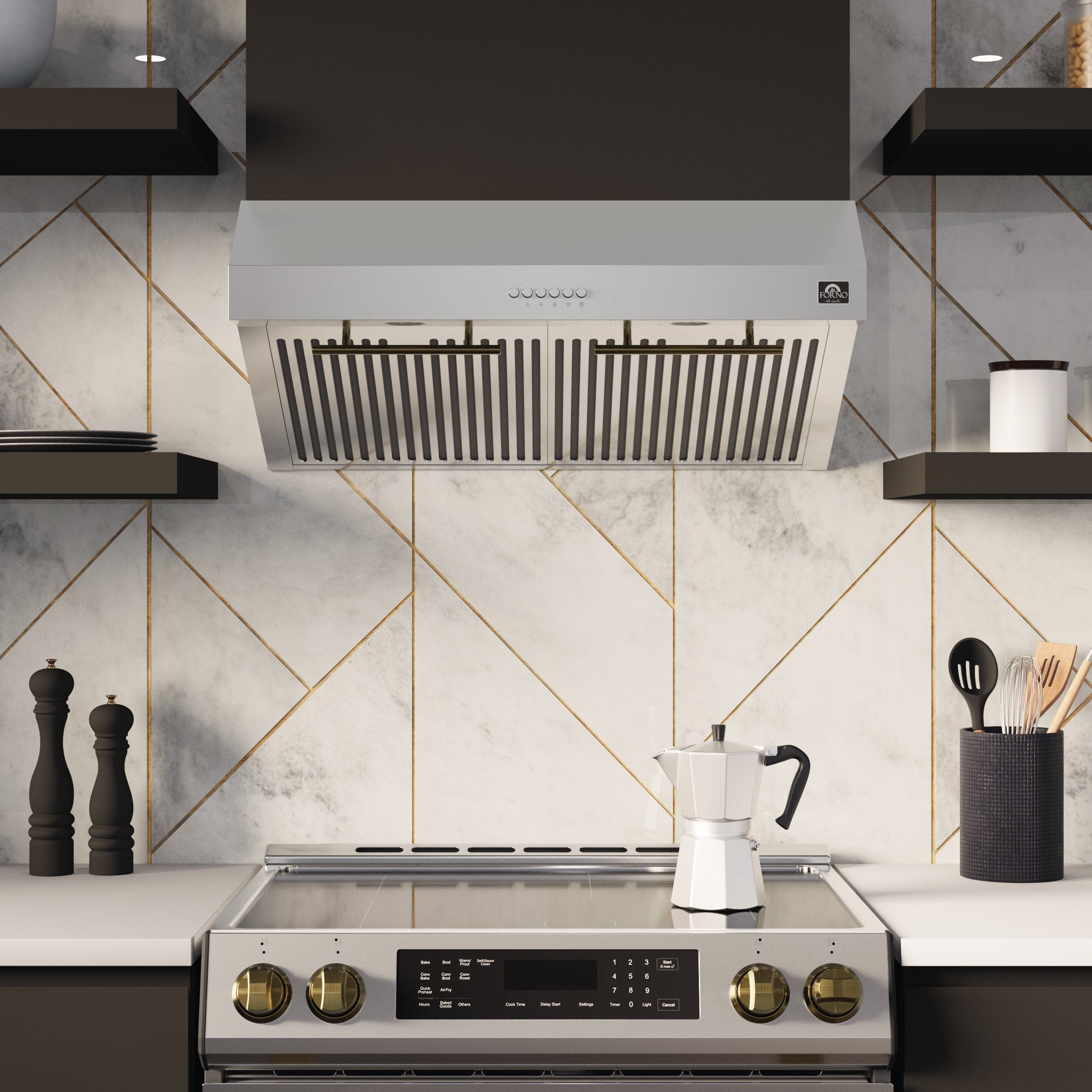 Forno Bari Espresso 30-Inch Range Hood in Stainless Steel FRHUC5255-30 I Luxury Appliances Direct