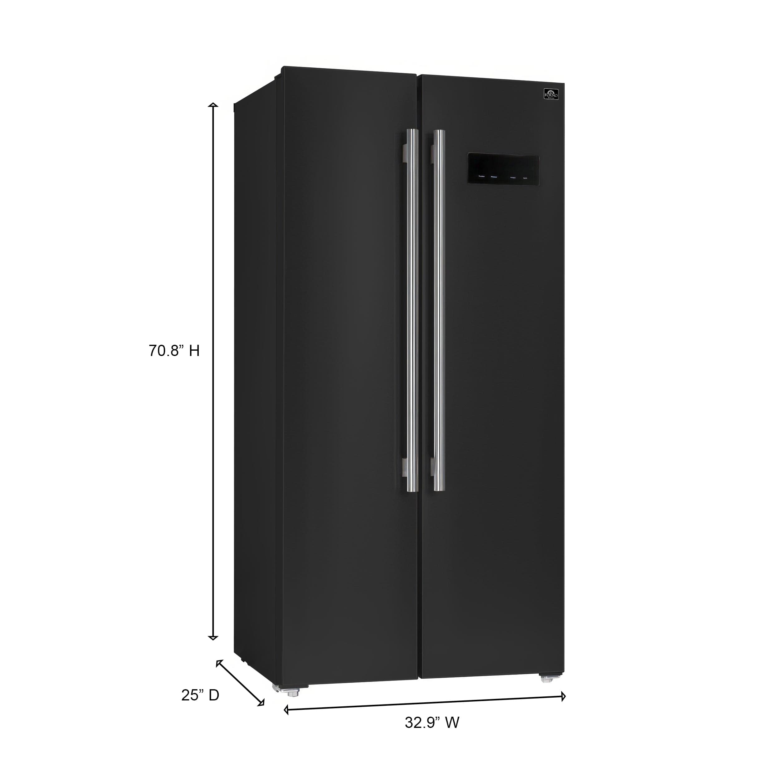 Forno Salerno Espresso 33" 15.6 cu. ft. Refrigerator in Black with Antique Brass Handles, FFRBI1805-33BLK I Luxury Appliances Direct