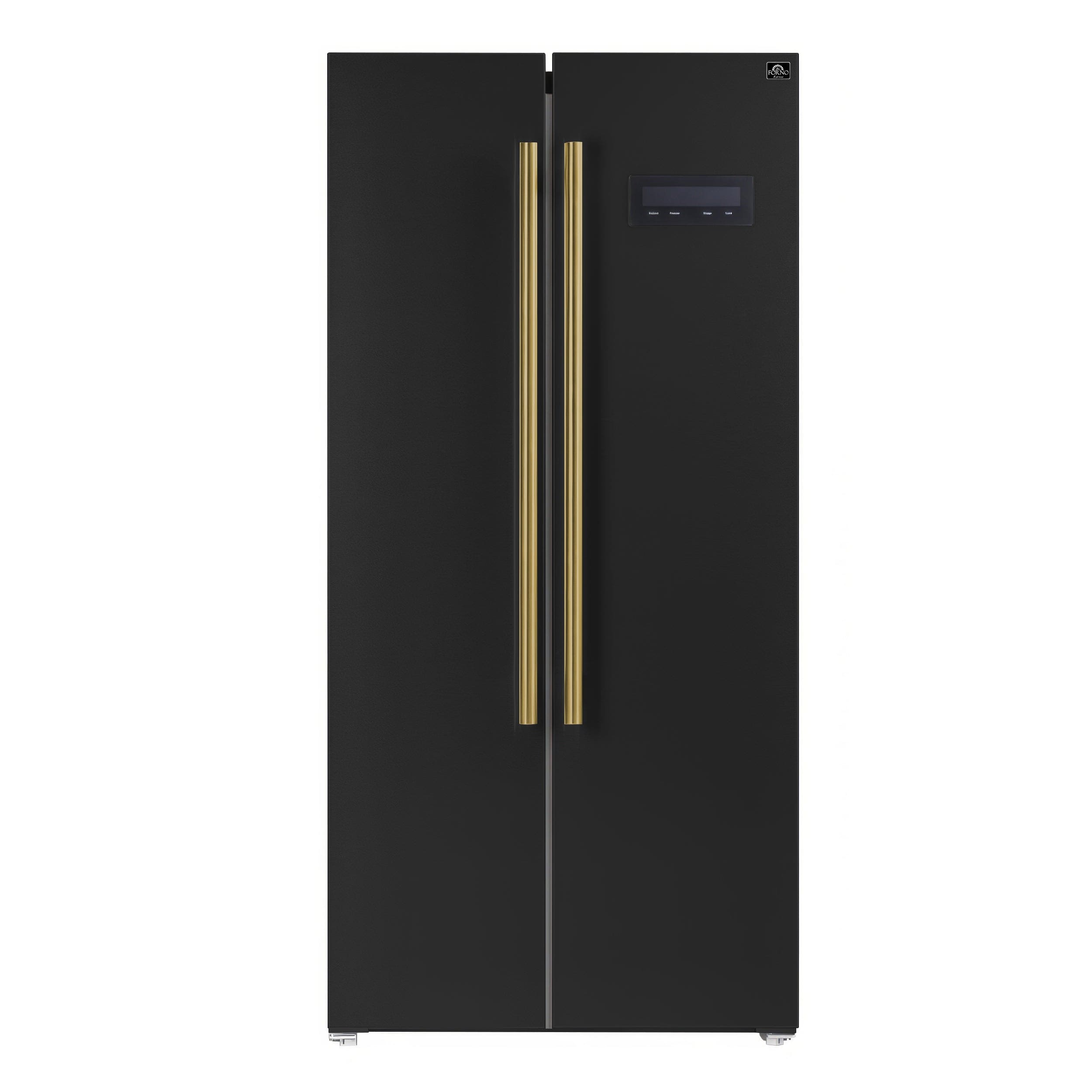 Forno Salerno Espresso 33" 15.6 cu. ft. Refrigerator in Black with Antique Brass Handles, FFRBI1805-33BLK I Luxury Appliances Direct