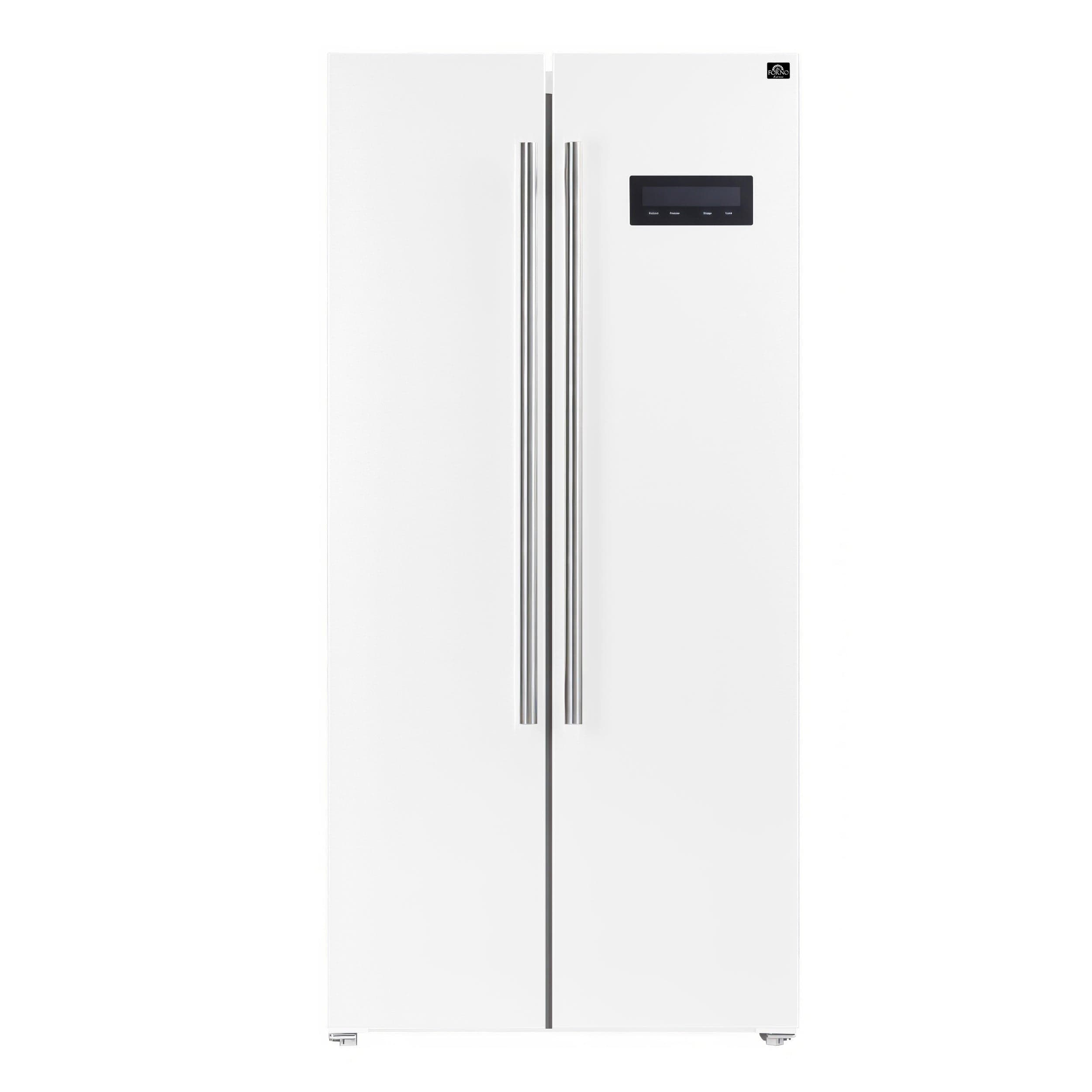 Forno Salerno Espresso 33" 15.6 cu. ft. Refrigerator in White with Antique Brass Handles, FFRBI1805-33WHT I Luxury Appliances Direct