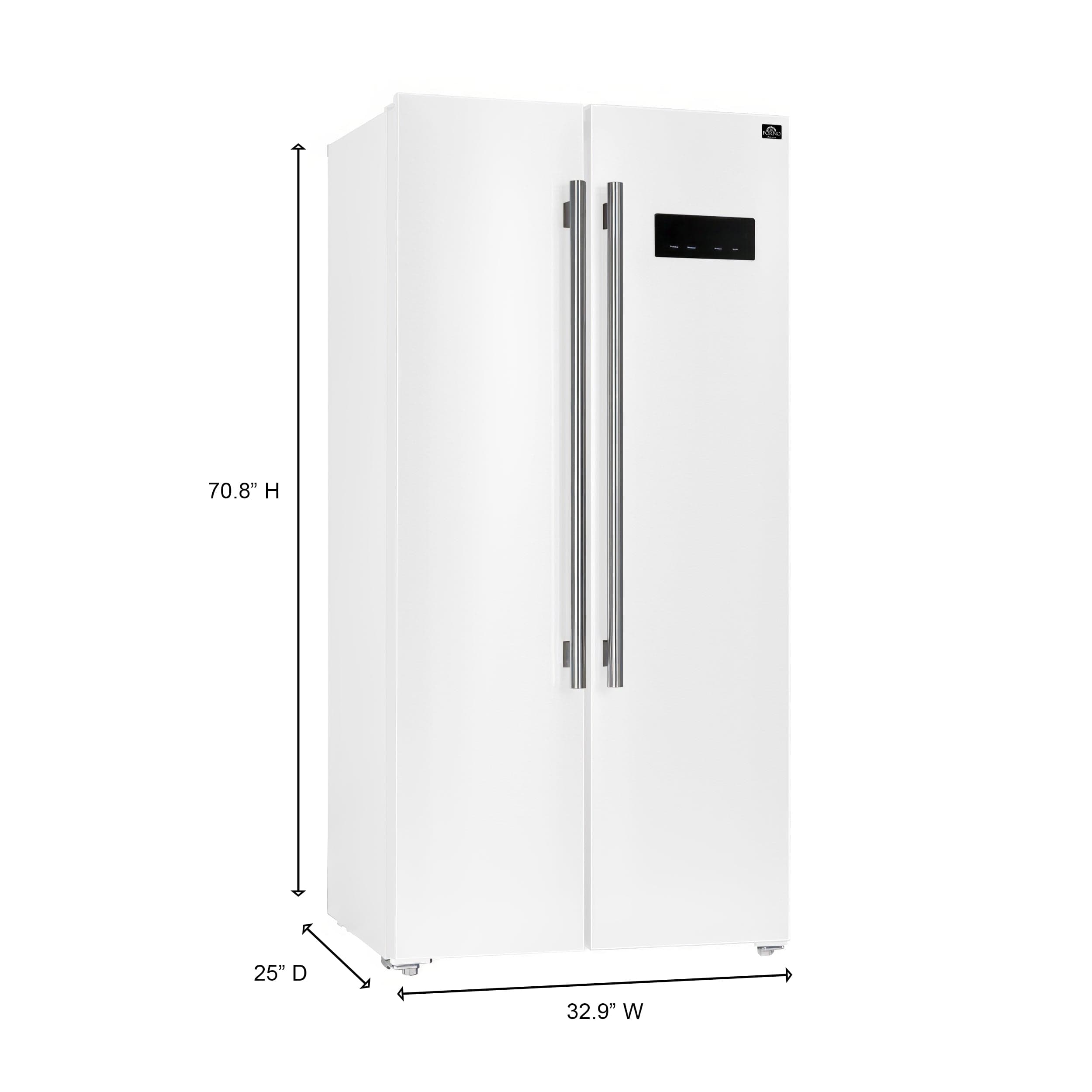 Forno Salerno Espresso 33" 15.6 cu. ft. Refrigerator in White with Antique Brass Handles, FFRBI1805-33WHT I Luxury Appliances Direct