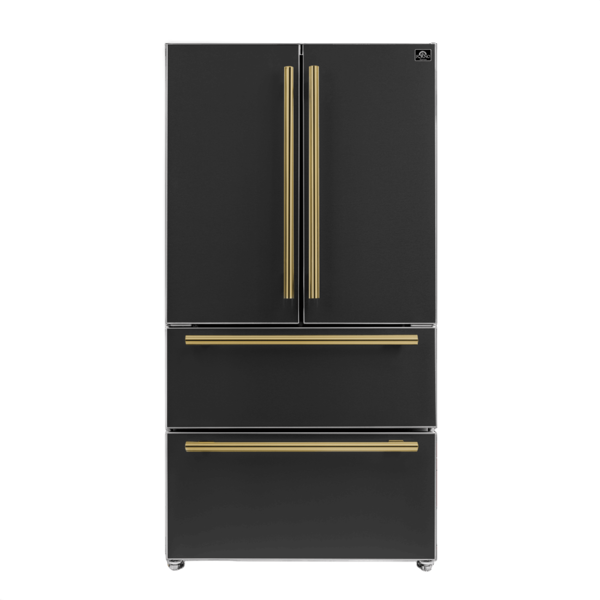 Forno Espresso Moena 36" 19.2 cu. ft. Refrigerator in Black with Antique Brass and Stainless Handles, FFRBI1820-36BLK I Luxury Appliances Direct