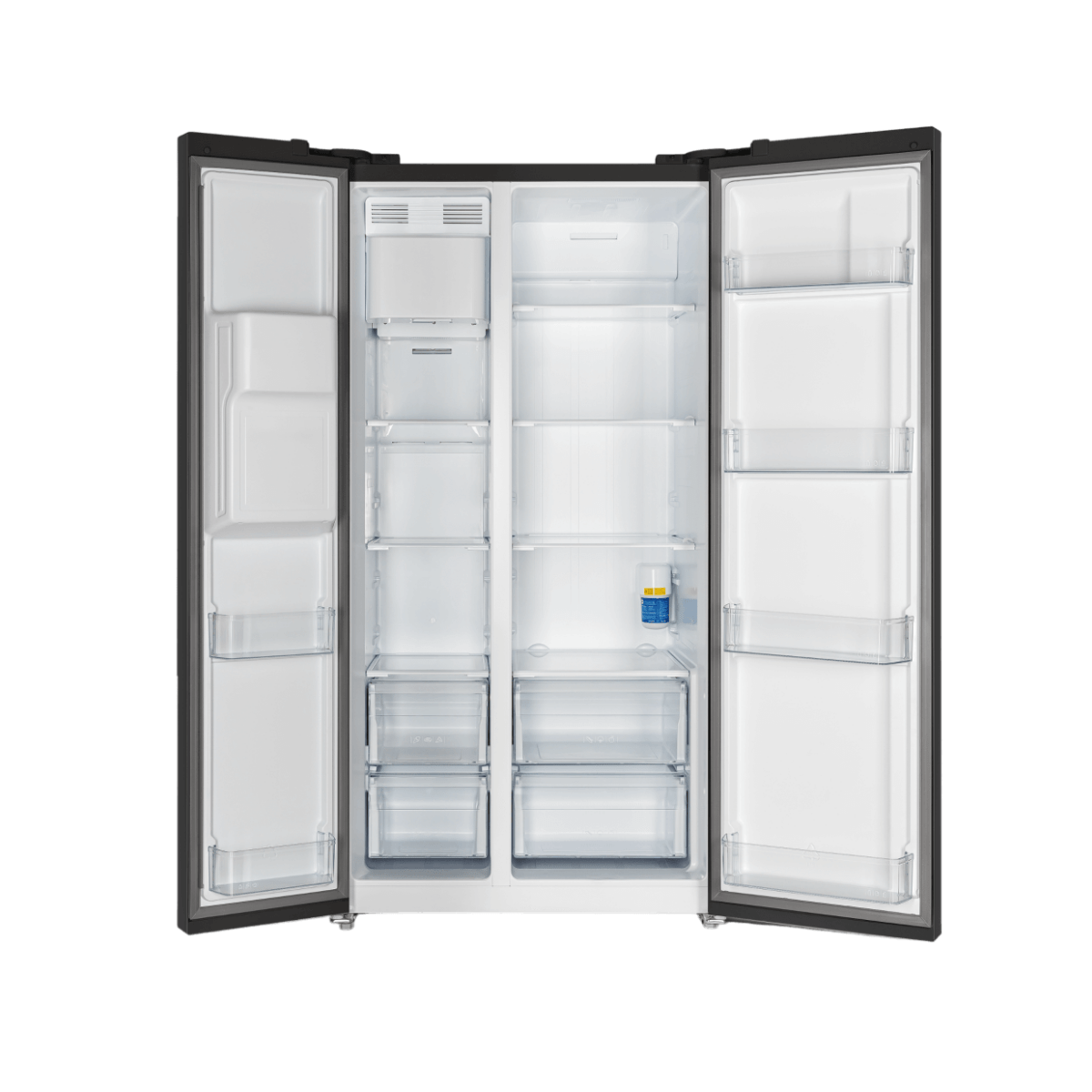 Forno Salerno Espresso 36" 20 Cu. Ft. Side-By-Side Refrigerator with Water and Ice Dispenser in Black with Antique Brass and Stainless Handles I Luxury Appliances Direct