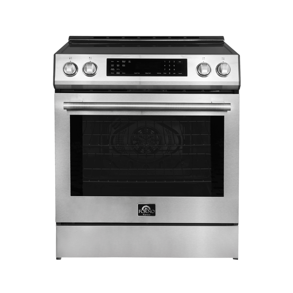 Forno Espresso Donatello 30" Induction Range with Air Fry and Self-Clean in Stainless Steel and Antique Brass Handles, FFSIN0905-30 I Luxury Appliances Direct