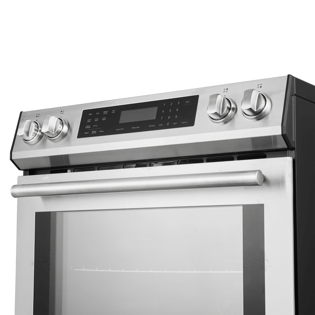 Forno Espresso Donatello 30" Induction Range with Air Fry and Self-Clean in Stainless Steel and Antique Brass Handles, FFSIN0905-30 I Luxury Appliances Direct
