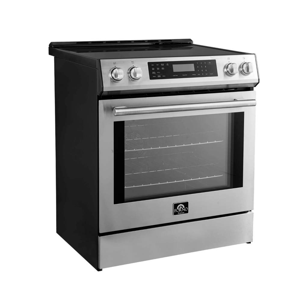 Forno Espresso Donatello 30" Induction Range with Air Fry and Self-Clean in Stainless Steel and Antique Brass Handles, FFSIN0905-30 I Luxury Appliances Direct