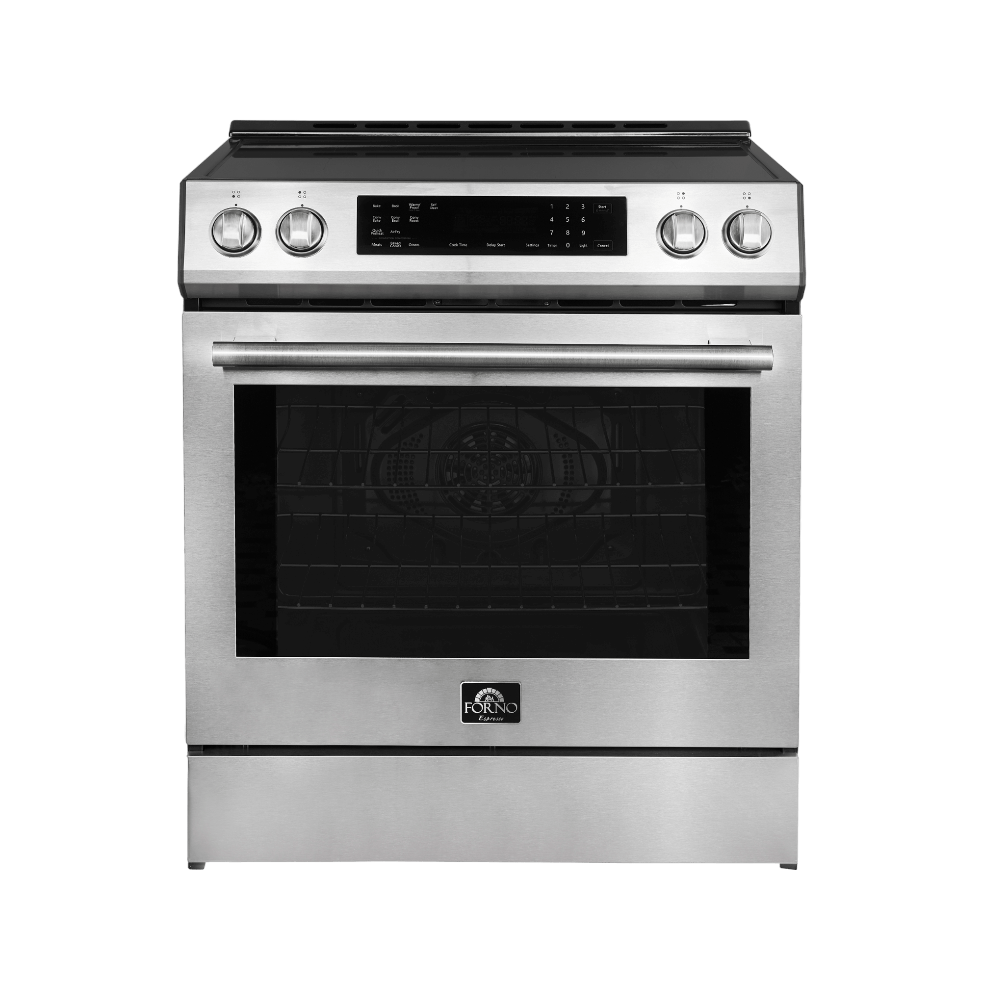 Forno Espresso Donatello 30" Induction Range with Air Fry and Self-Clean in Stainless Steel and Antique Brass Handles, FFSIN0905-30 I Luxury Appliances Direct