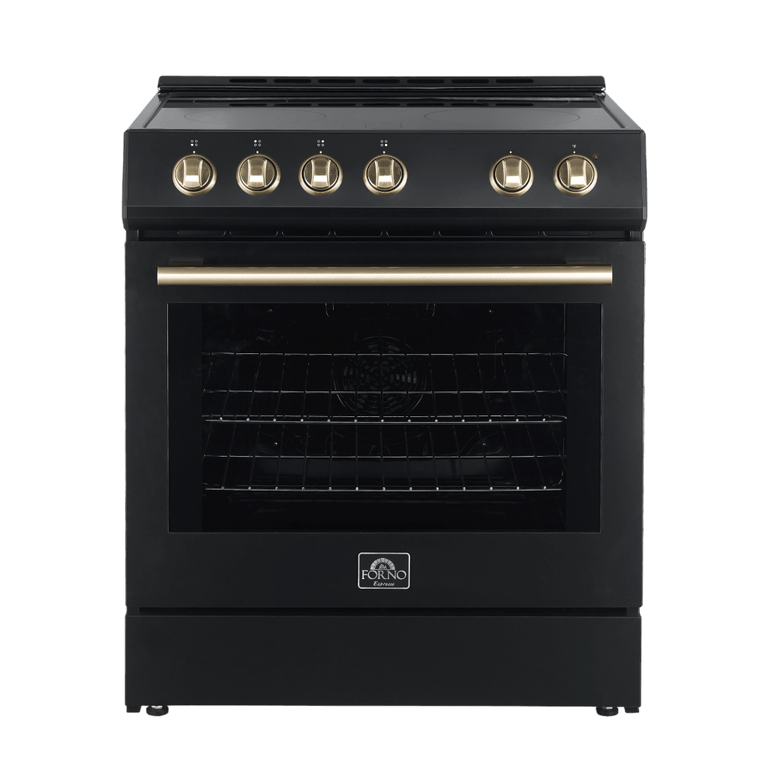 Forno Espresso Package 30-Inch Electric Range and Range Hood in Black AP-FFSEL6012-30BLK-A-A2 I Luxury Appliances Direct