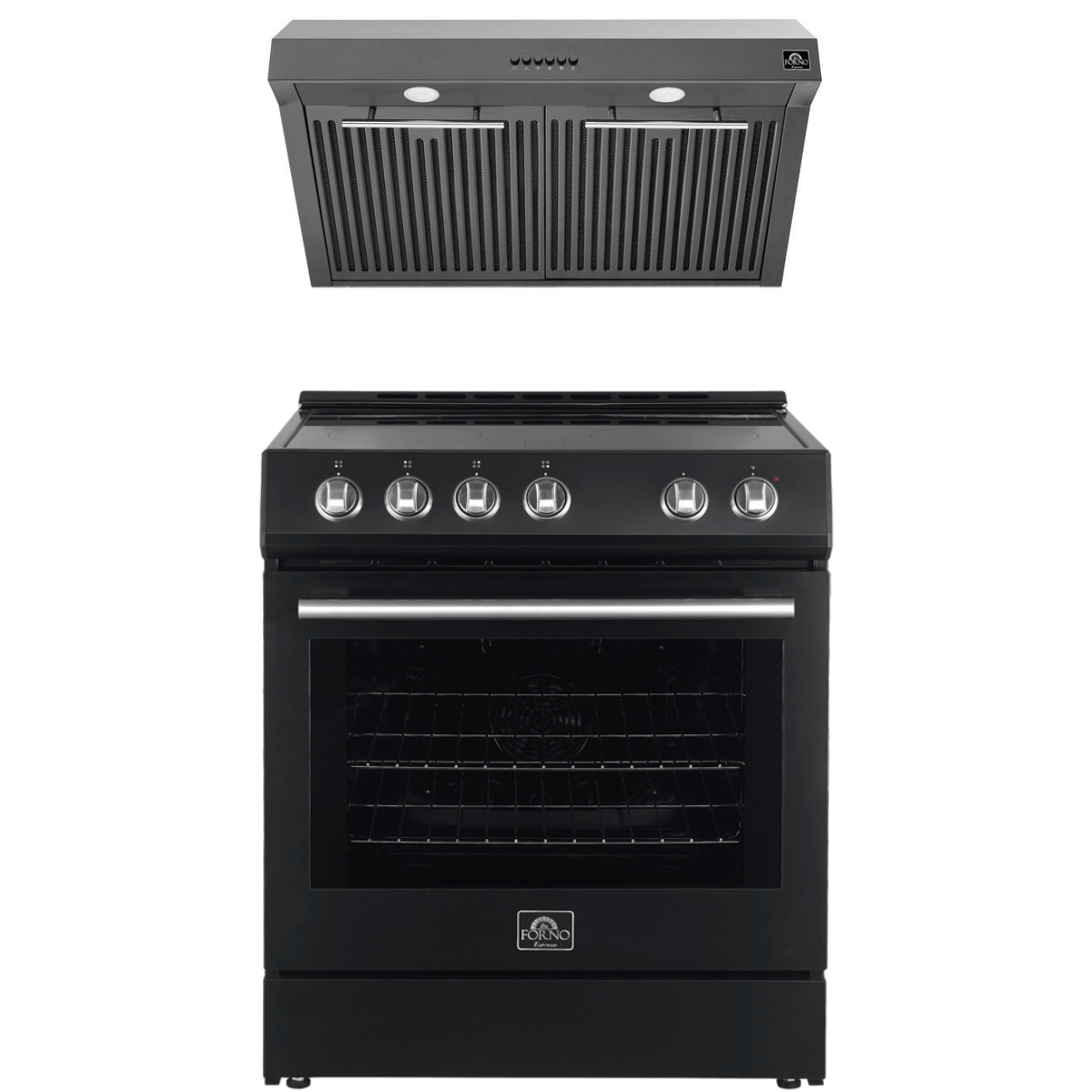 Forno Espresso Package - 30" Range and Hood in Black AP-FFSEL6012-30BLK-S-A2 I Luxury Appliances Direct