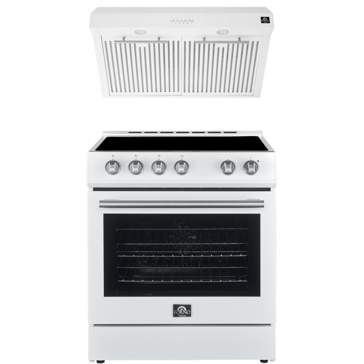 Forno Espresso Package - 30-Inch Range and Range Hood, AP-FFSEL6012-30WHT-S-A3 I Luxury Appliances Direct