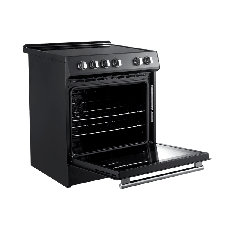 Forno Espresso Package 30-Inch Electric Range, Range Hood and Refrigerator in Black AP-FFSEL6012-30BLK-S-A5 I Luxury Appliances Direct
