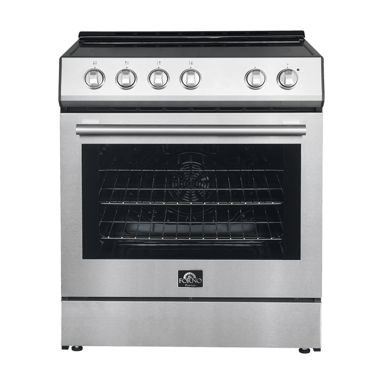 Forno Espresso Package 30-Inch Electric Range, Range Hood and Refrigerator in Stainless Steel, AP-FFSEL6012-30-S-A4 I Luxury Appliances Direct