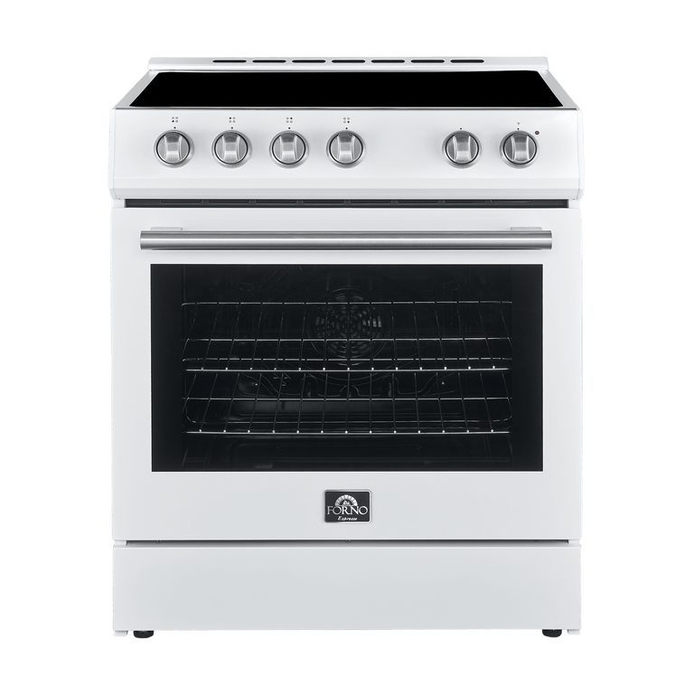 Forno Espresso Package 30-Inch Electric Range, Range Hood and Refrigerator in White, AP-FFSEL6012-30WHT-S-A6 I Luxury Appliances Direct