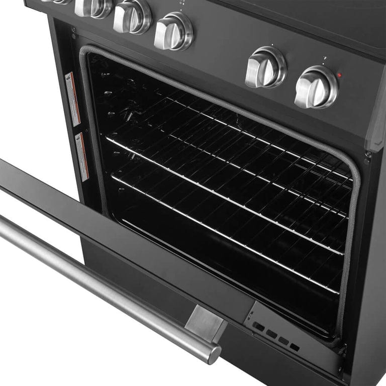 Forno Espresso Package 30-Inch Electric Range, Range Hood and Refrigerator in Black AP-FFSEL6012-30BLK-S-A5 I Luxury Appliances Direct