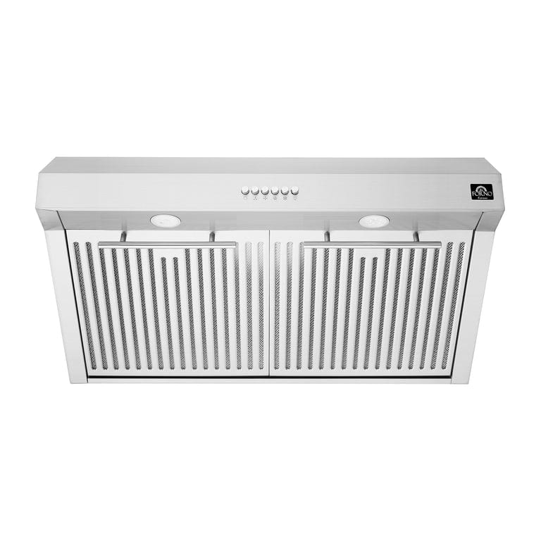 Forno Espresso Package 30-Inch Electric Range, Range Hood and Refrigerator in Stainless Steel, AP-FFSEL6012-30-S-A4 I Luxury Appliances Direct