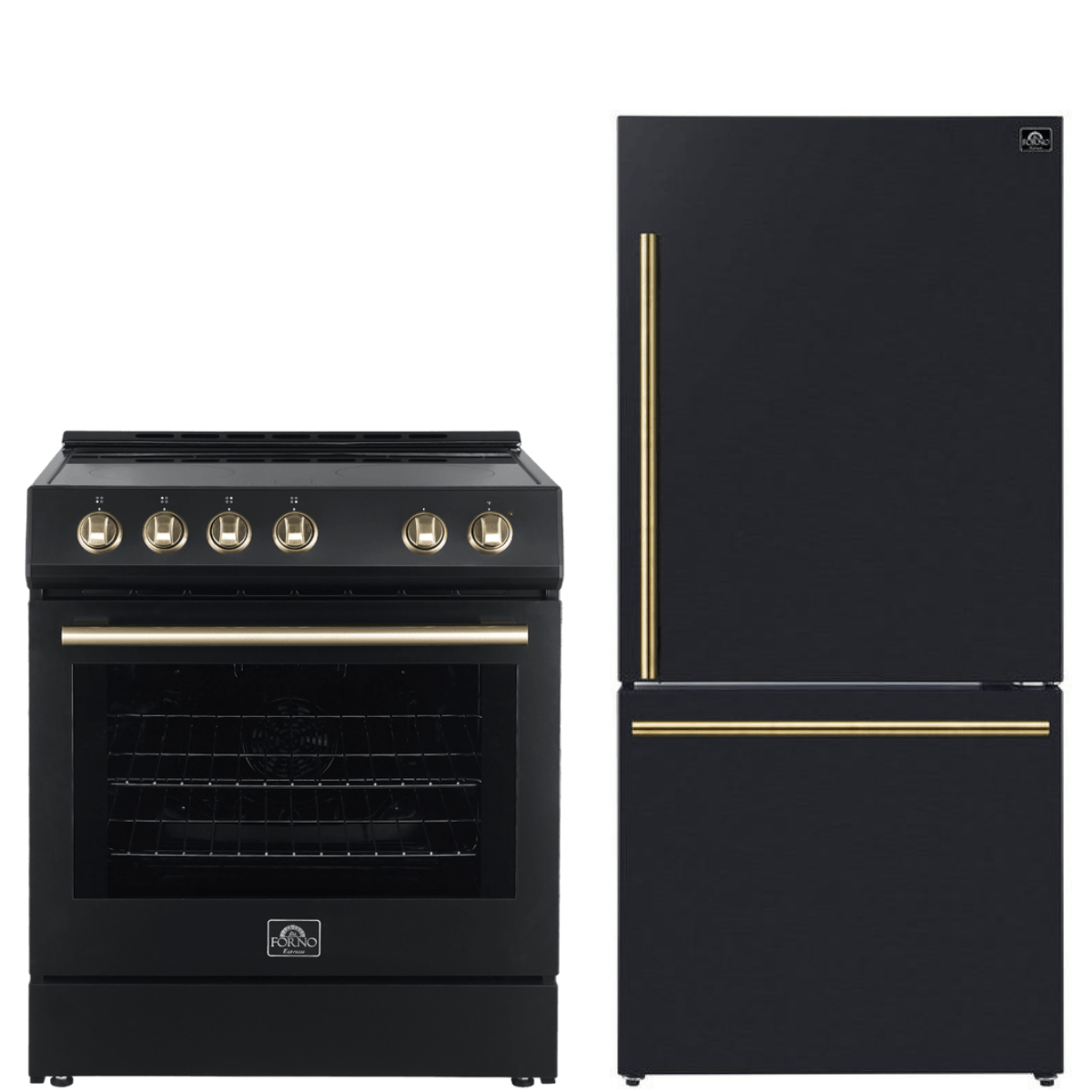 Forno Espresso Package - 30-Inch Range and Refrigerator, AP-FFSEL6012-30BLK-A-A11 I Luxury Appliances Direct