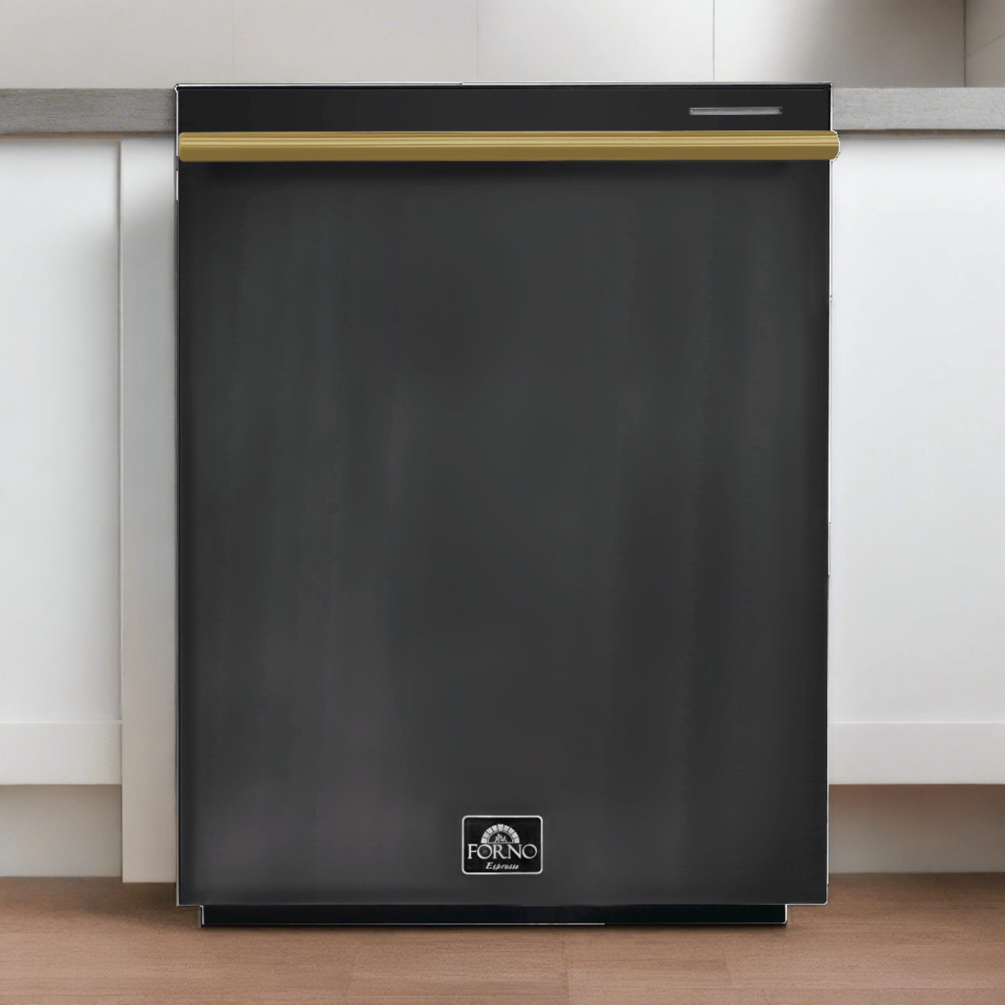 Forno Espresso Pozzo 24" Built-In Dishwasher in Black with Antique Brass and Stainless Handles, FDWBI8067-24BLK I Luxury Appliances Direct