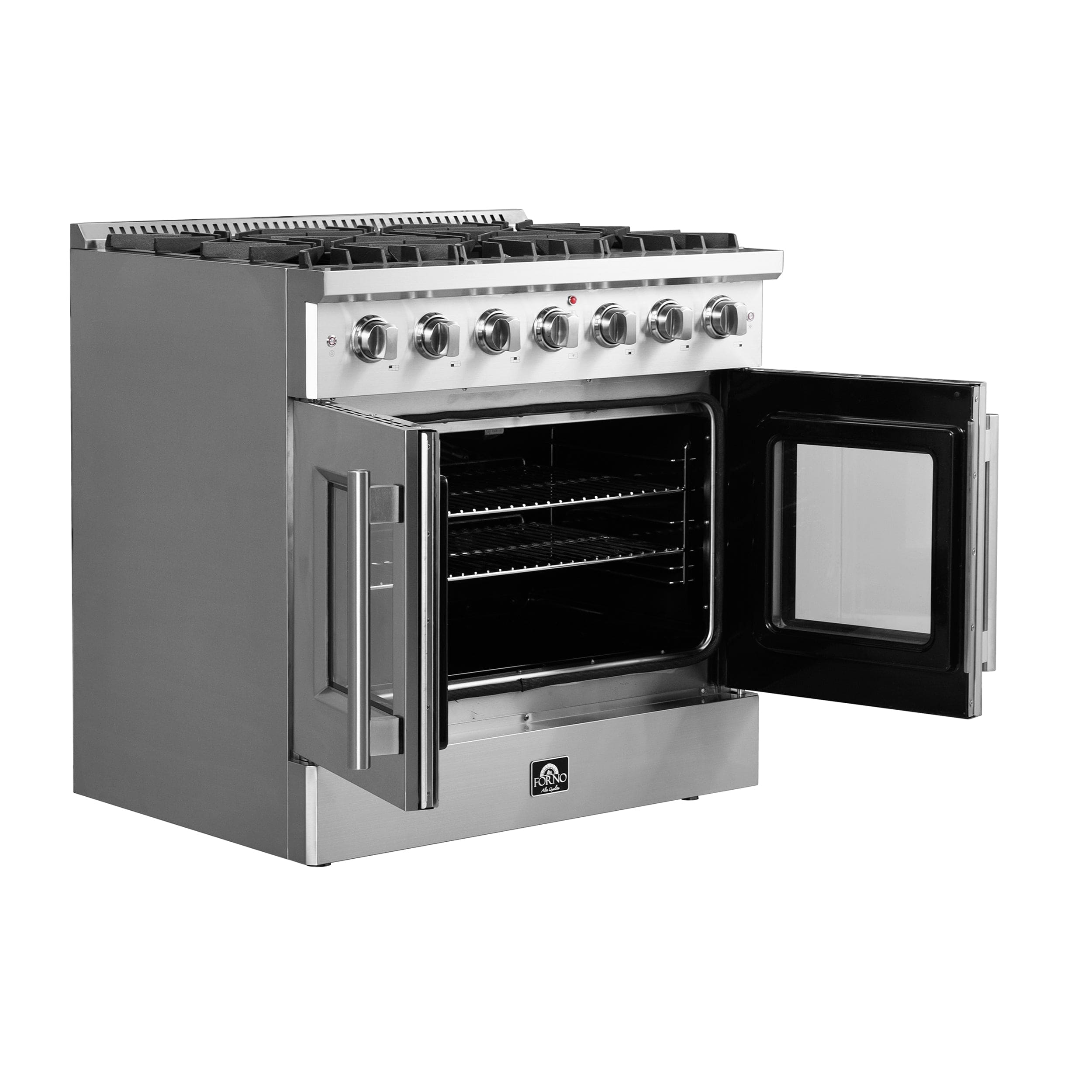 Forno Galiano 36" Freestanding Gas Range with French Door in Stainless Steel, FFSGS6444-36 I Luxury Appliances Direct