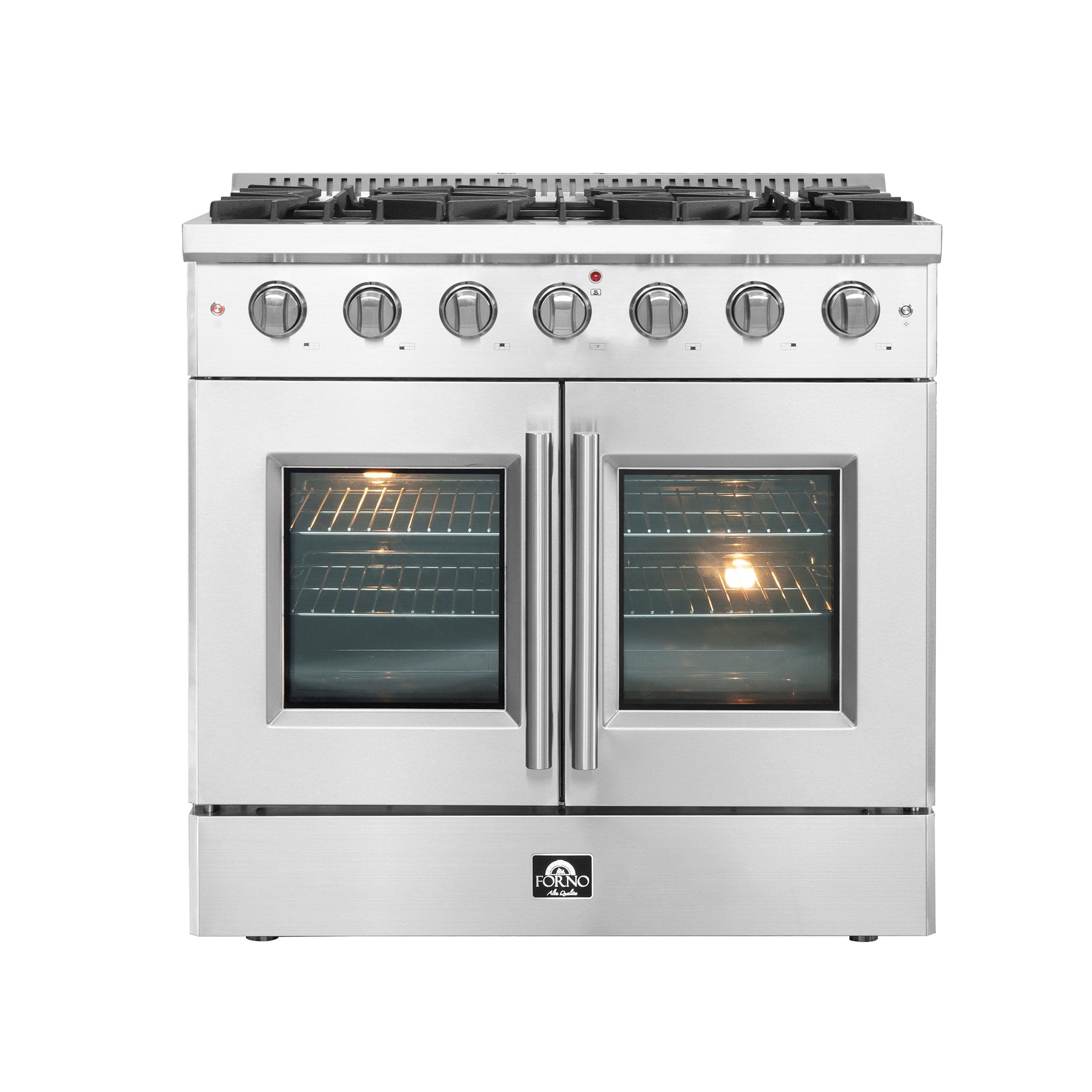 Forno Galiano 36" Freestanding Gas Range with French Door in Stainless Steel, FFSGS6444-36 I Luxury Appliances Direct