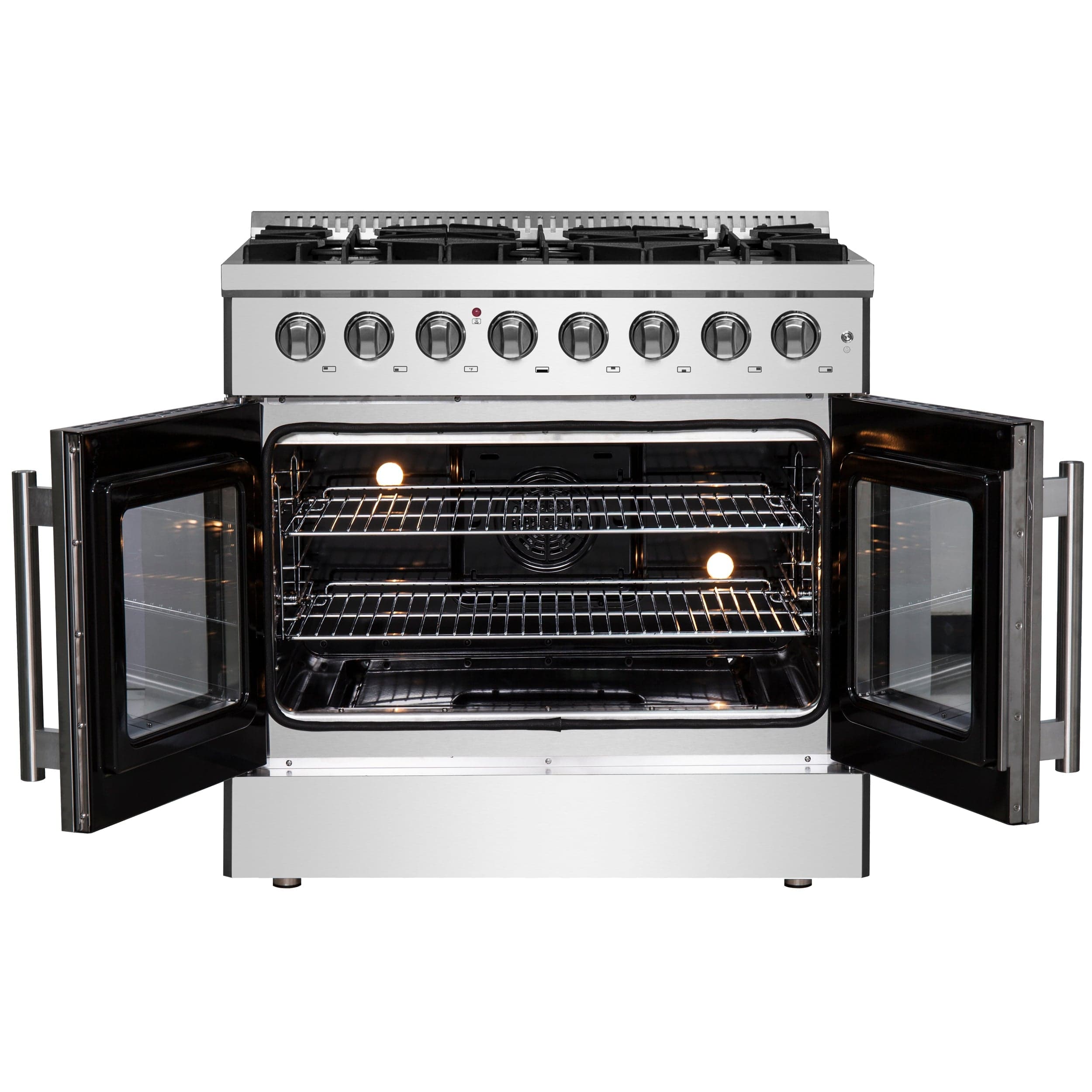 Forno Galiano 36" Gas Burner, Electric Oven Range With French Door in Stainless Steel, FFSGS6356-36 I Luxury Appliances Direct