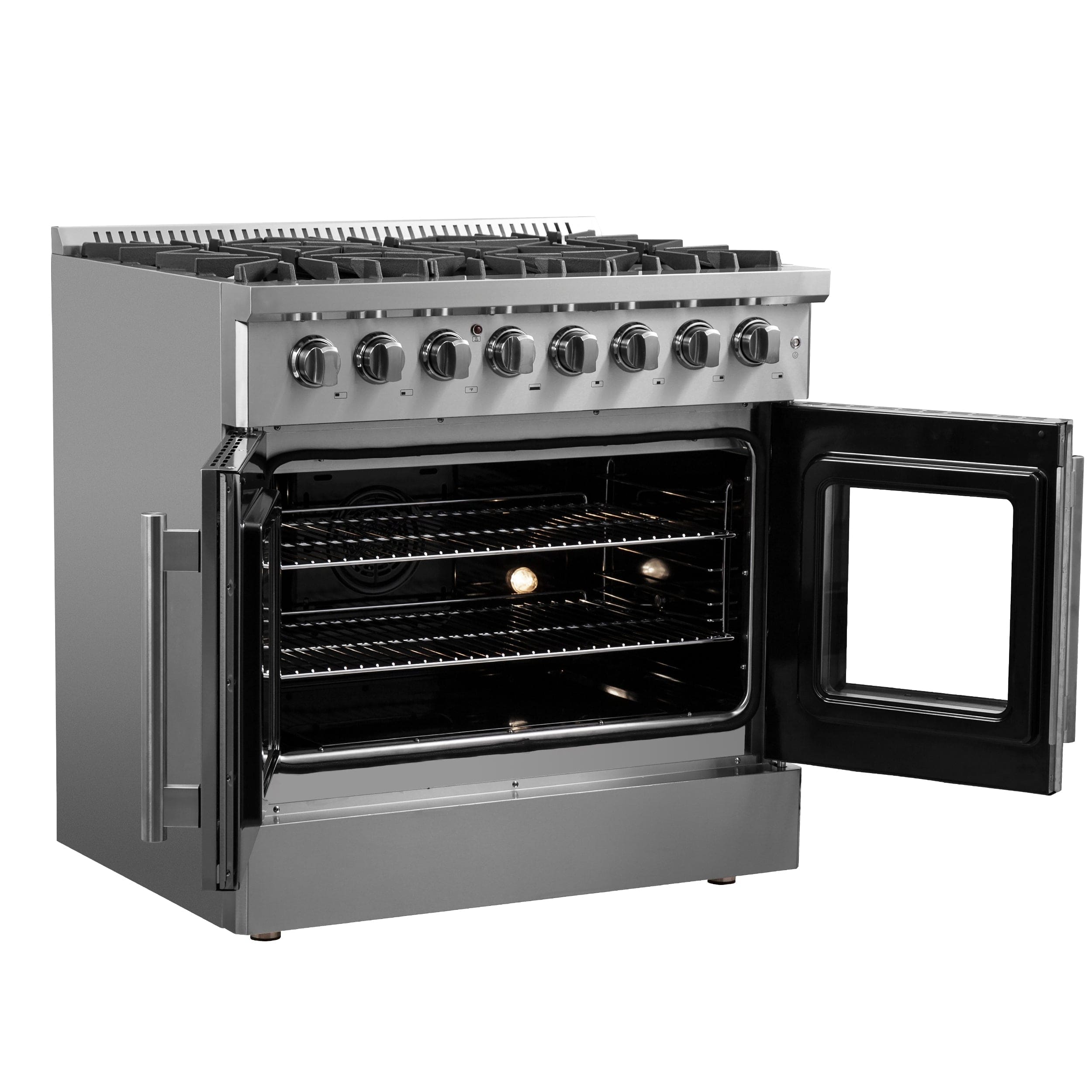 Forno Galiano 36" Gas Burner, Electric Oven Range With French Door in Stainless Steel, FFSGS6356-36 I Luxury Appliances Direct