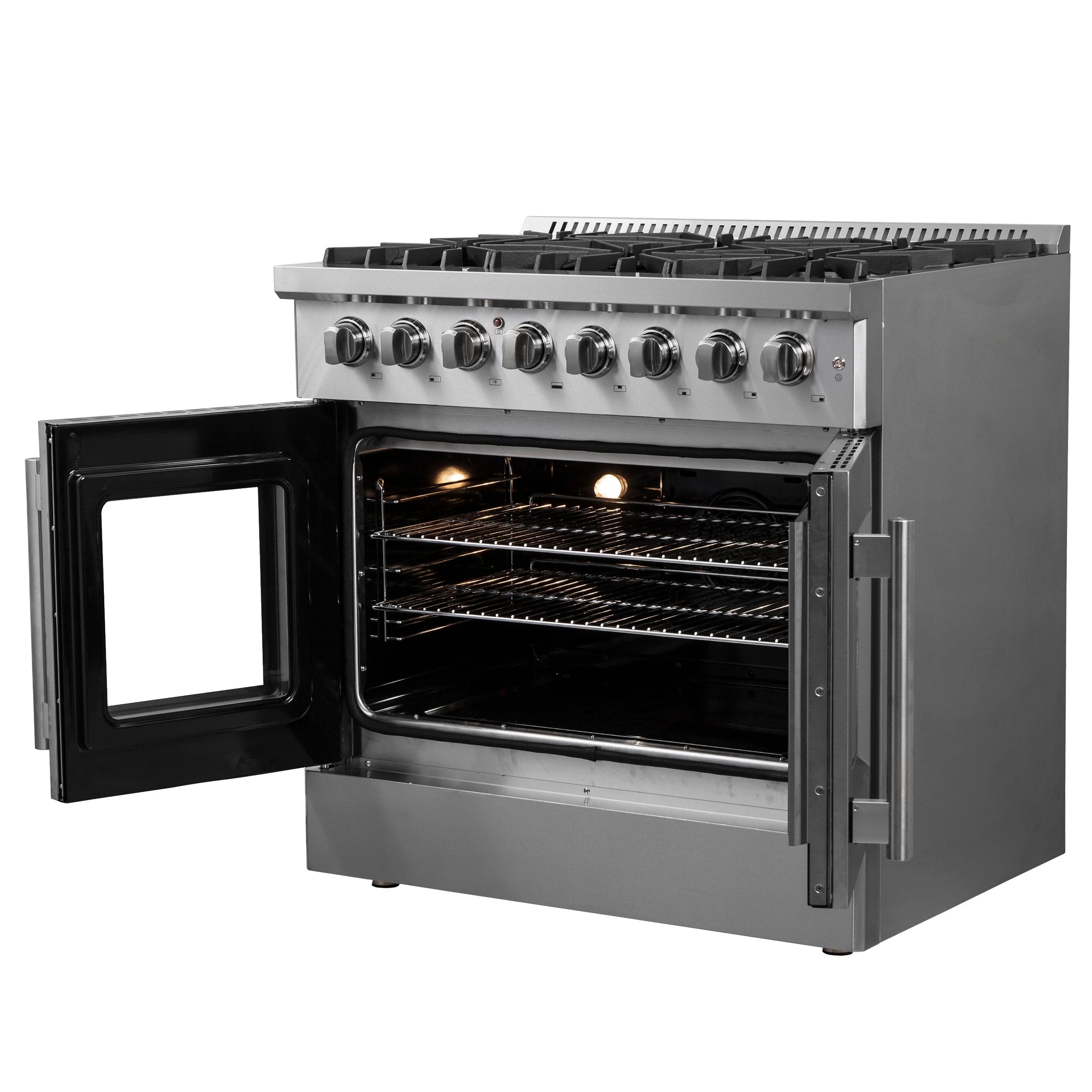 Forno Galiano 36" Gas Burner, Electric Oven Range With French Door in Stainless Steel, FFSGS6356-36 I Luxury Appliances Direct