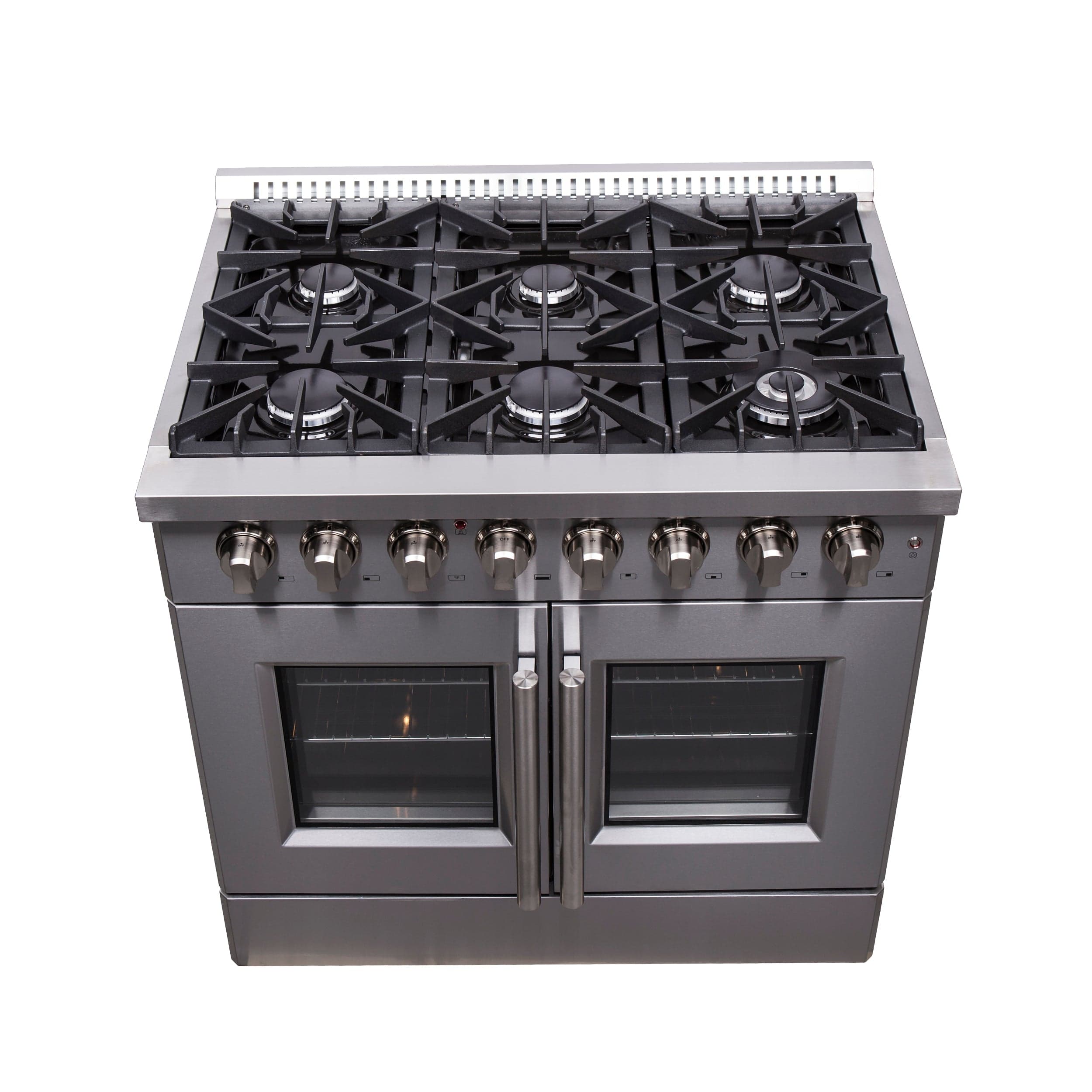 Forno Galiano 36" Gas Burner, Electric Oven Range With French Door in Stainless Steel, FFSGS6356-36 I Luxury Appliances Direct