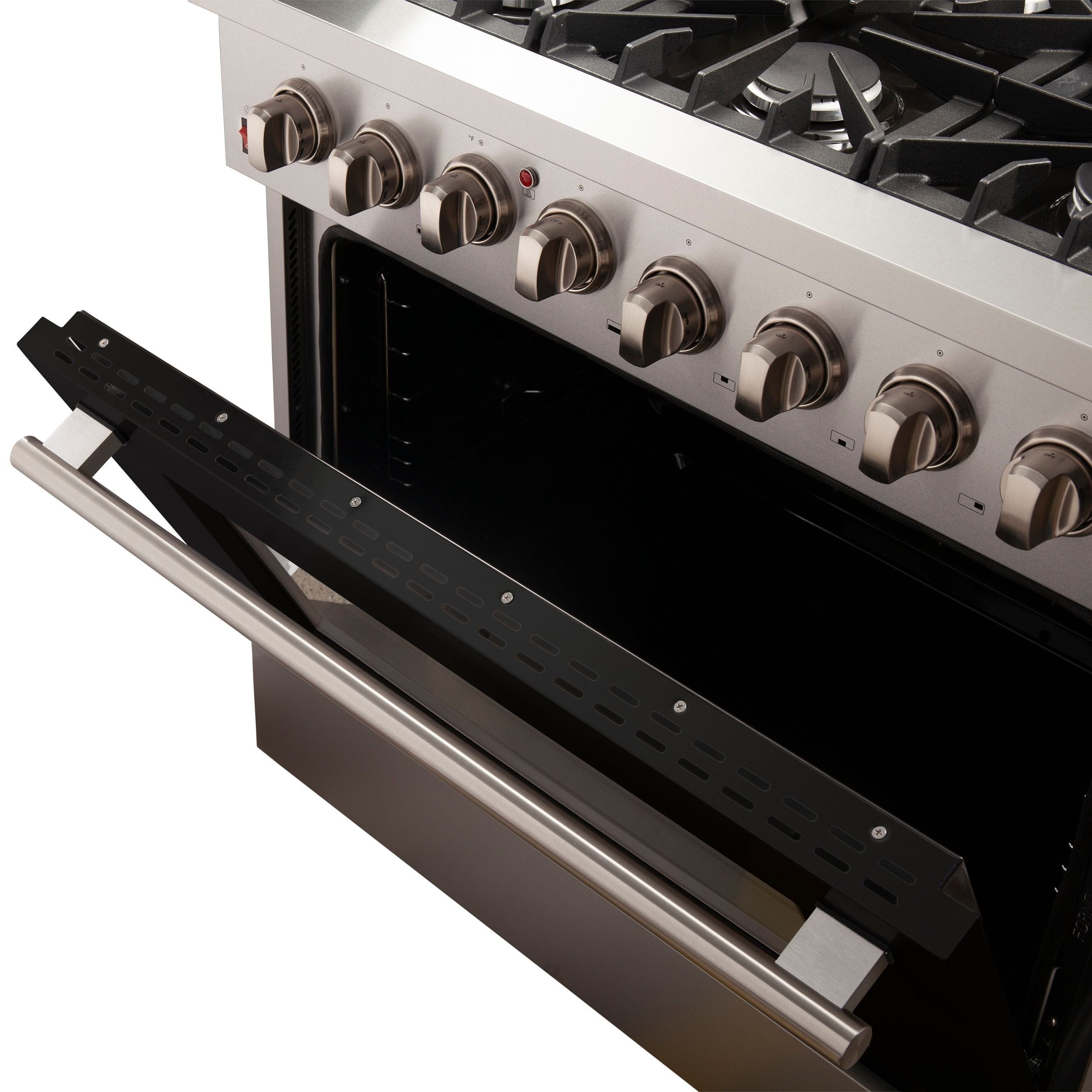 Forno Galiano 36 Inch Professional Freestanding Dual Fuel Range in Black, FFSGS6156-36BLK I Luxury Appliances Direct