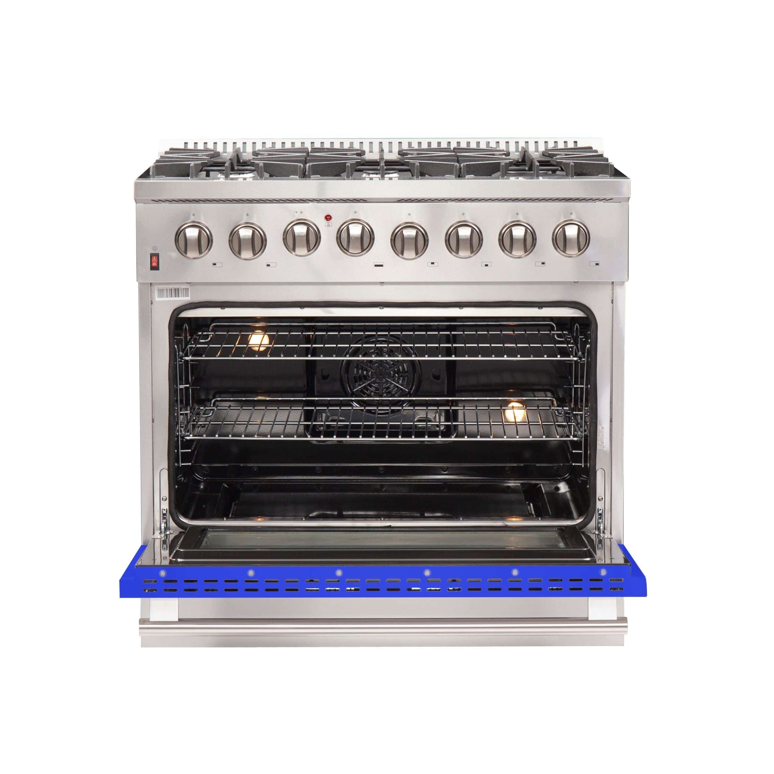 Forno Galiano 36 Inch Professional Freestanding Dual Fuel Range in Blue, FFSGS6156-36BLU I Luxury Appliances Direct