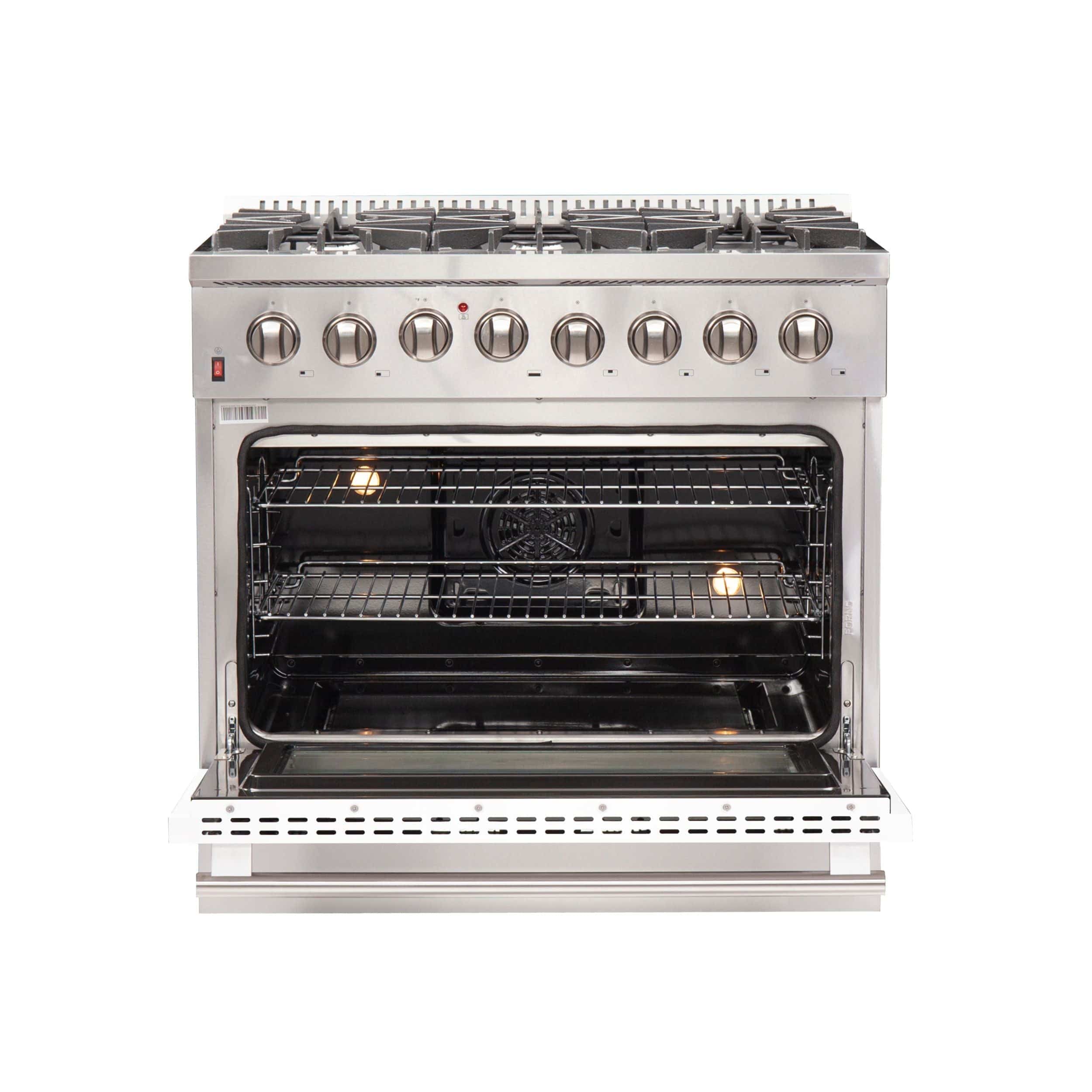 Forno Galiano 36 Inch Professional Freestanding Dual Fuel Range in White, FFSGS6156-36WHT I Luxury Appliances Direct
