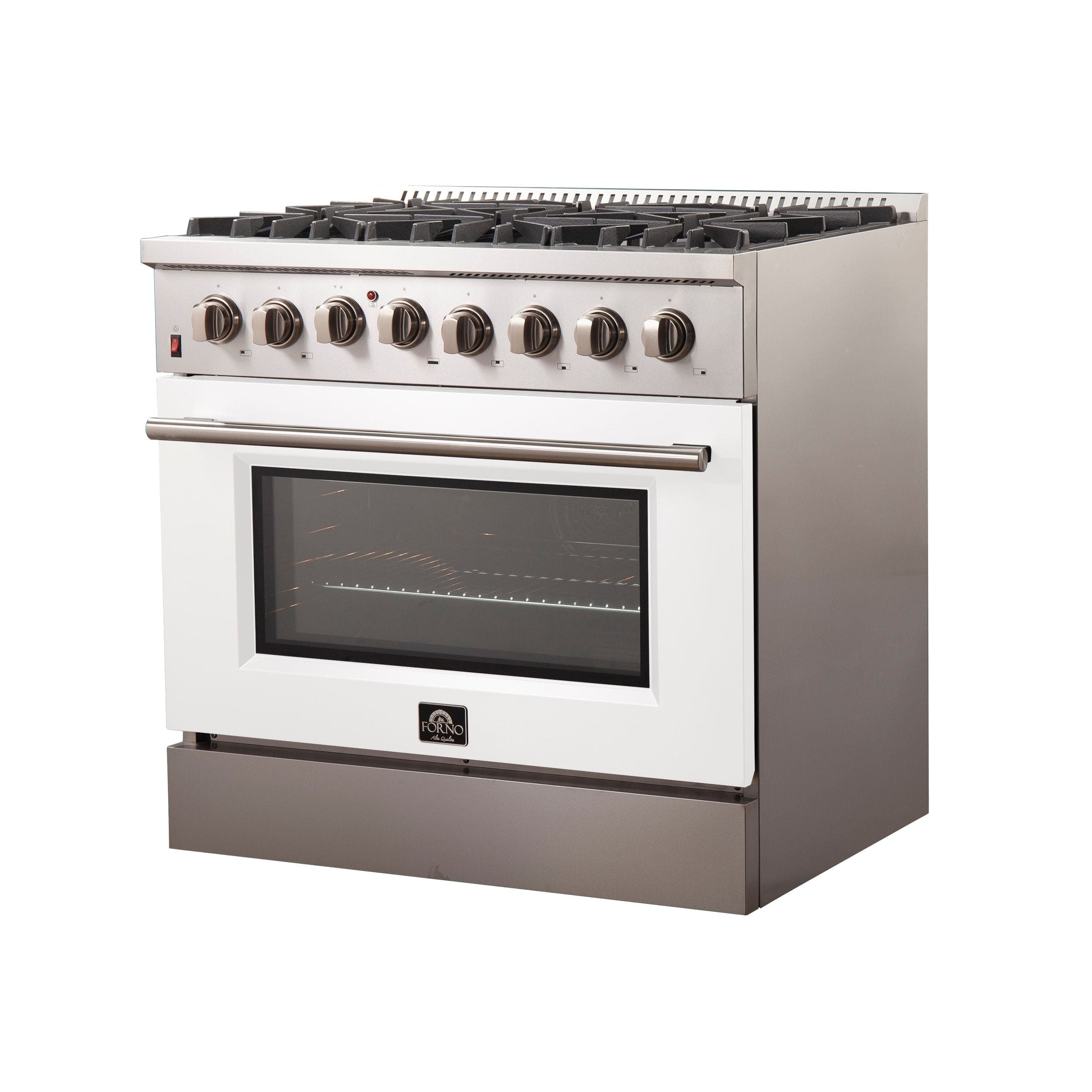 Forno Galiano 36 Inch Professional Freestanding Dual Fuel Range in White, FFSGS6156-36WHT I Luxury Appliances Direct
