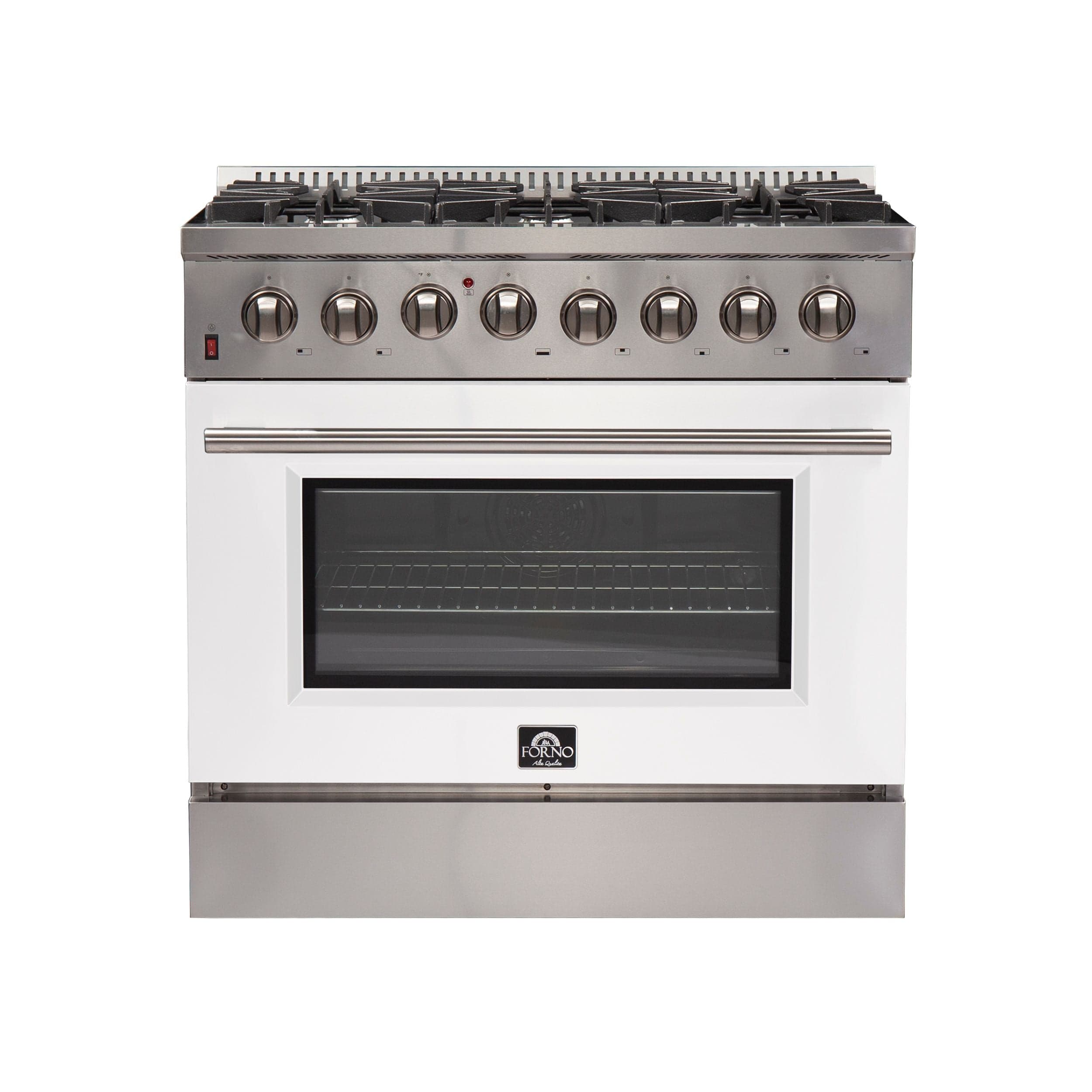 Forno Galiano 36 Inch Professional Freestanding Dual Fuel Range in White, FFSGS6156-36WHT I Luxury Appliances Direct