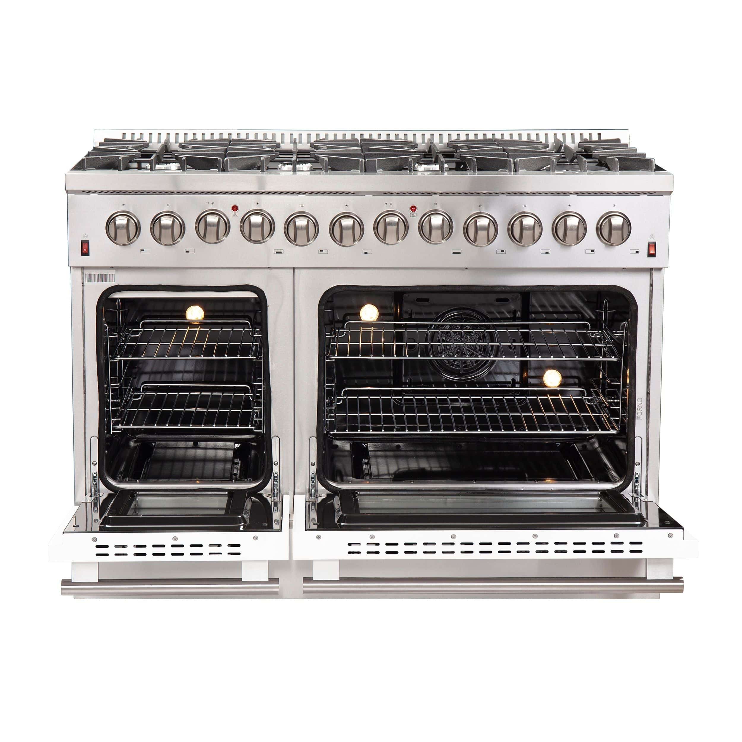 Forno Galiano 48 Inch Professional Freestanding Dual Fuel Range in White, FFSGS6156-48WHT I Luxury Appliances Direct
