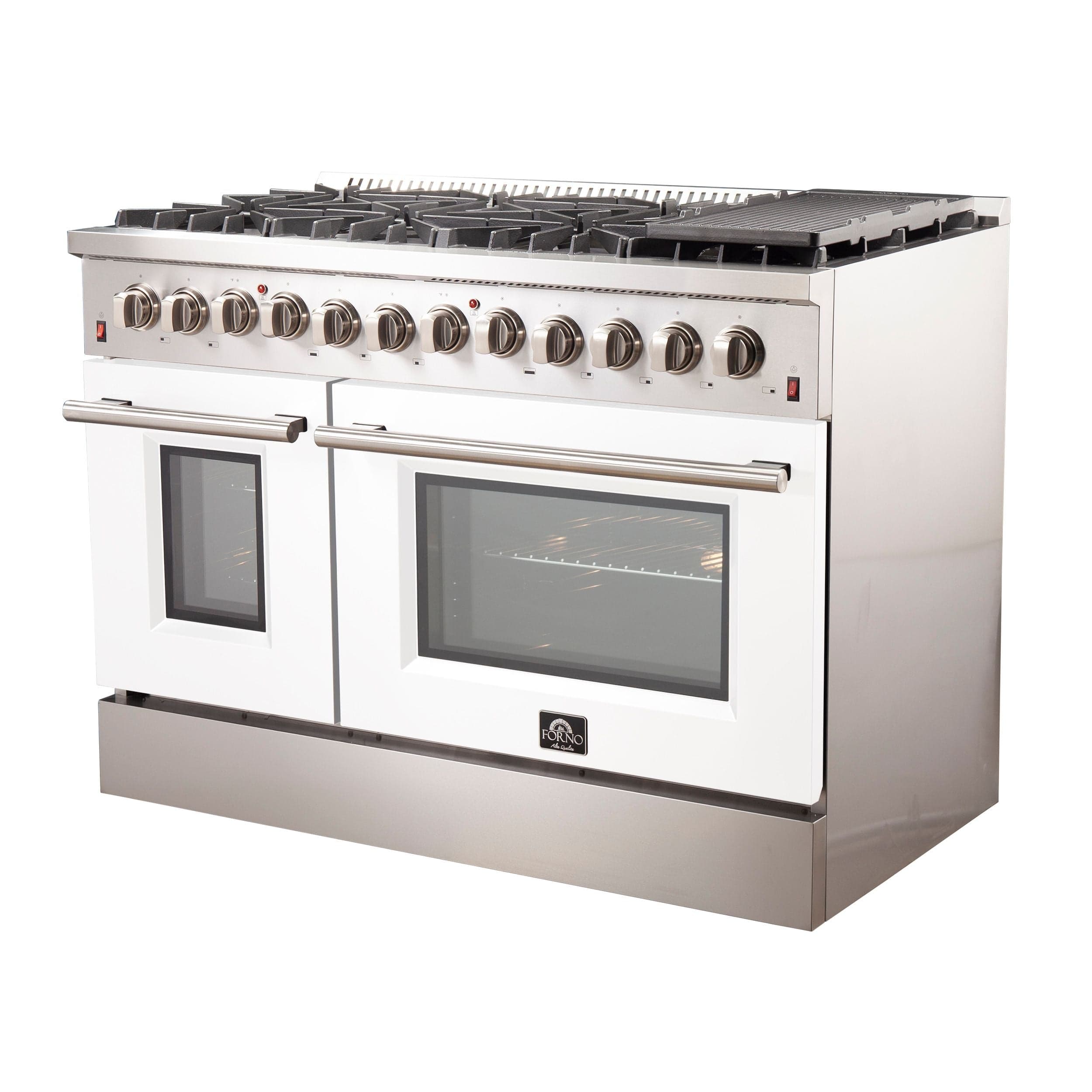 Forno Galiano 48 Inch Professional Freestanding Dual Fuel Range in White, FFSGS6156-48WHT I Luxury Appliances Direct