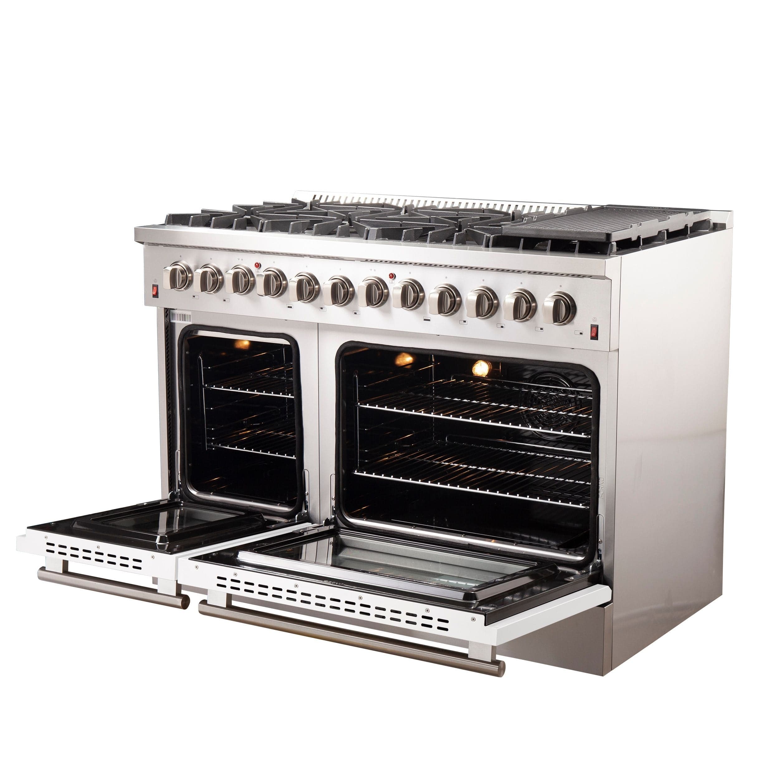 Forno Galiano 48 Inch Professional Freestanding Dual Fuel Range in White, FFSGS6156-48WHT I Luxury Appliances Direct