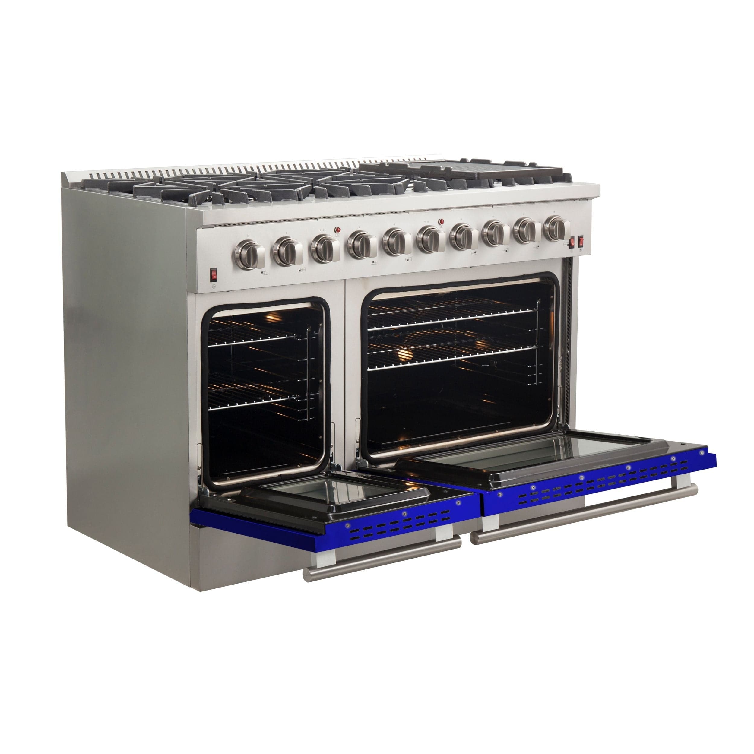 Forno Galiano 48 Inch Professional Freestanding Gas Range in Blue, FFSGS6244-48BLU I Luxury Appliances Direct