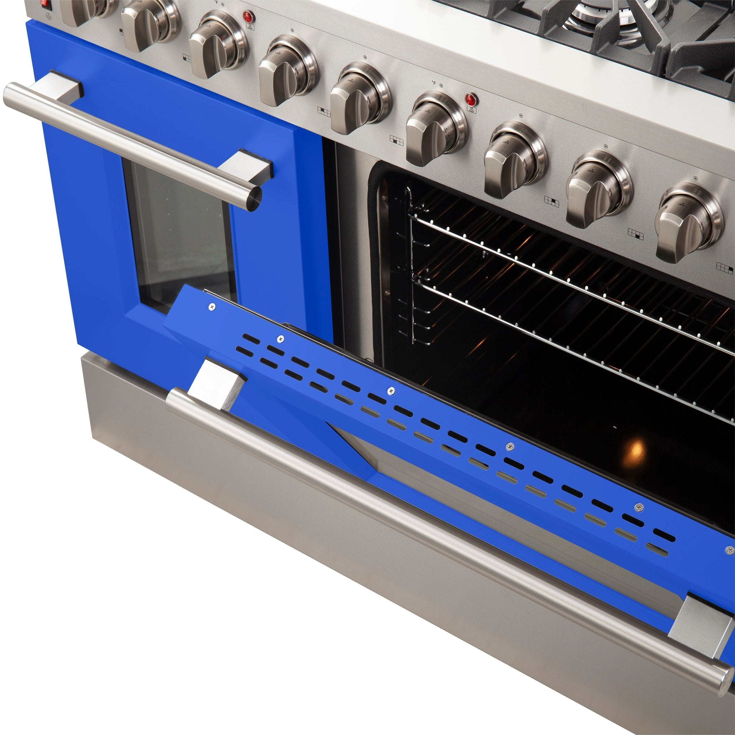 Forno Galiano 48 Inch Professional Freestanding Gas Range in Blue, FFSGS6244-48BLU I Luxury Appliances Direct