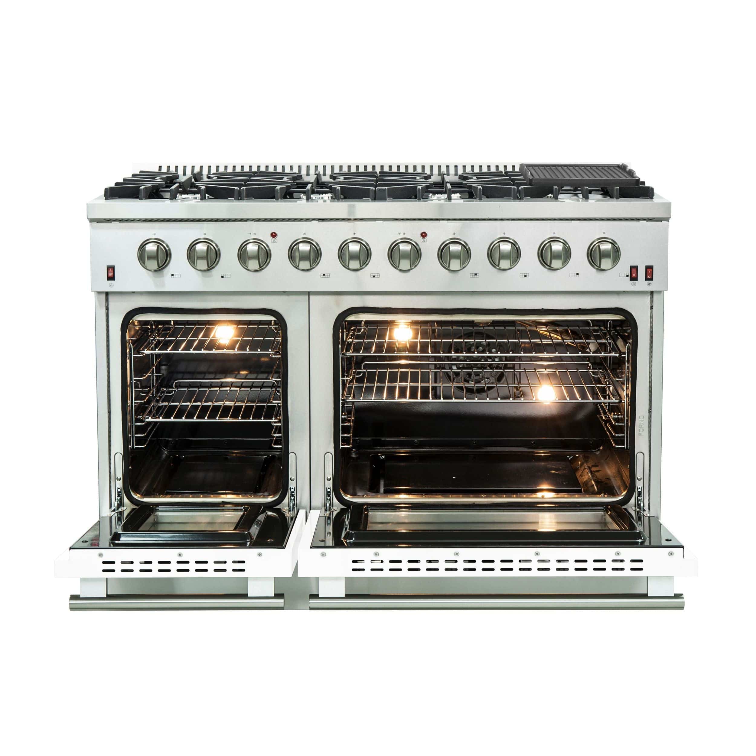 Forno Galiano 48 Inch Professional Freestanding Gas Range in White, FFSGS6244-48WHT I Luxury Appliances Direct