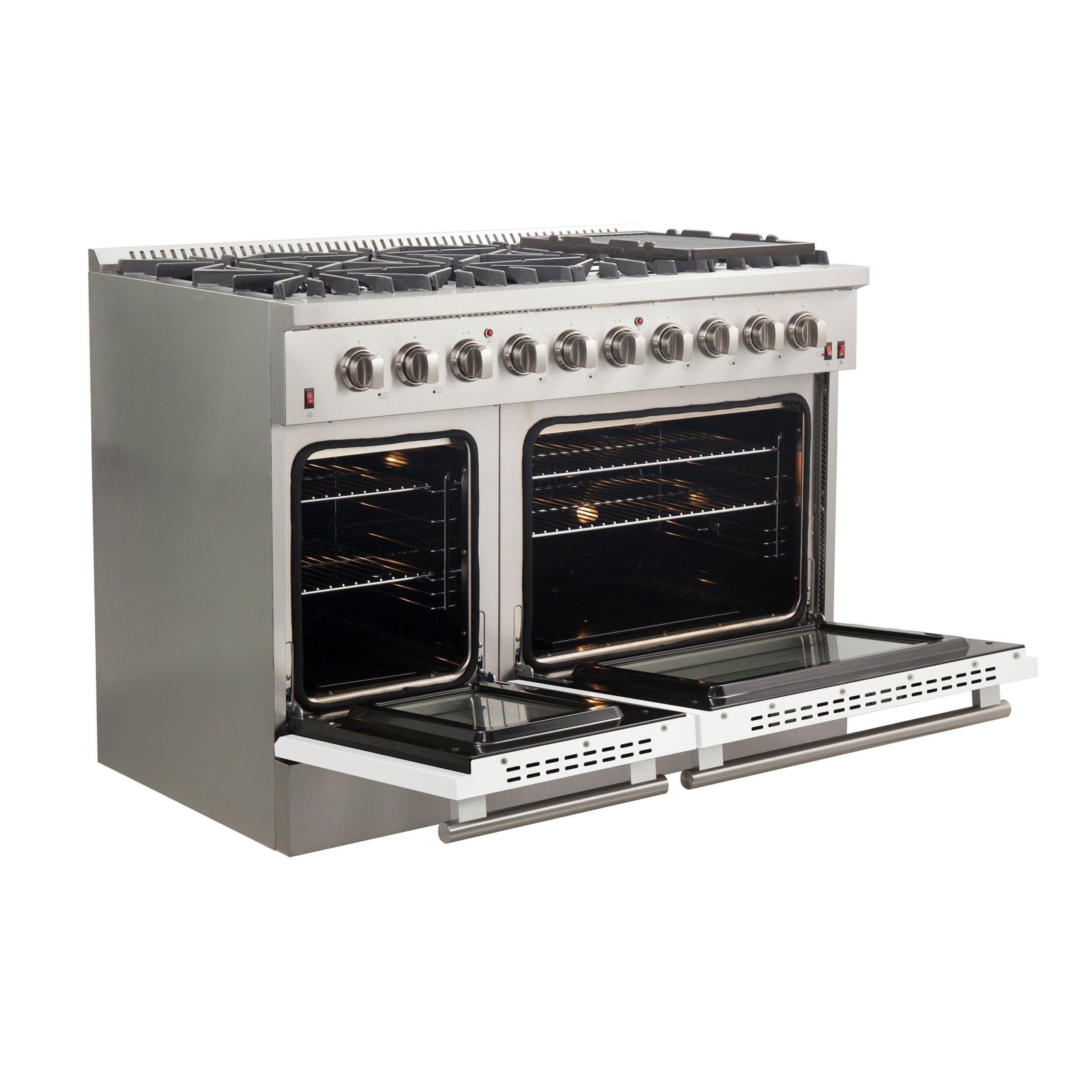 Forno Galiano 48 Inch Professional Freestanding Gas Range in White, FFSGS6244-48WHT I Luxury Appliances Direct