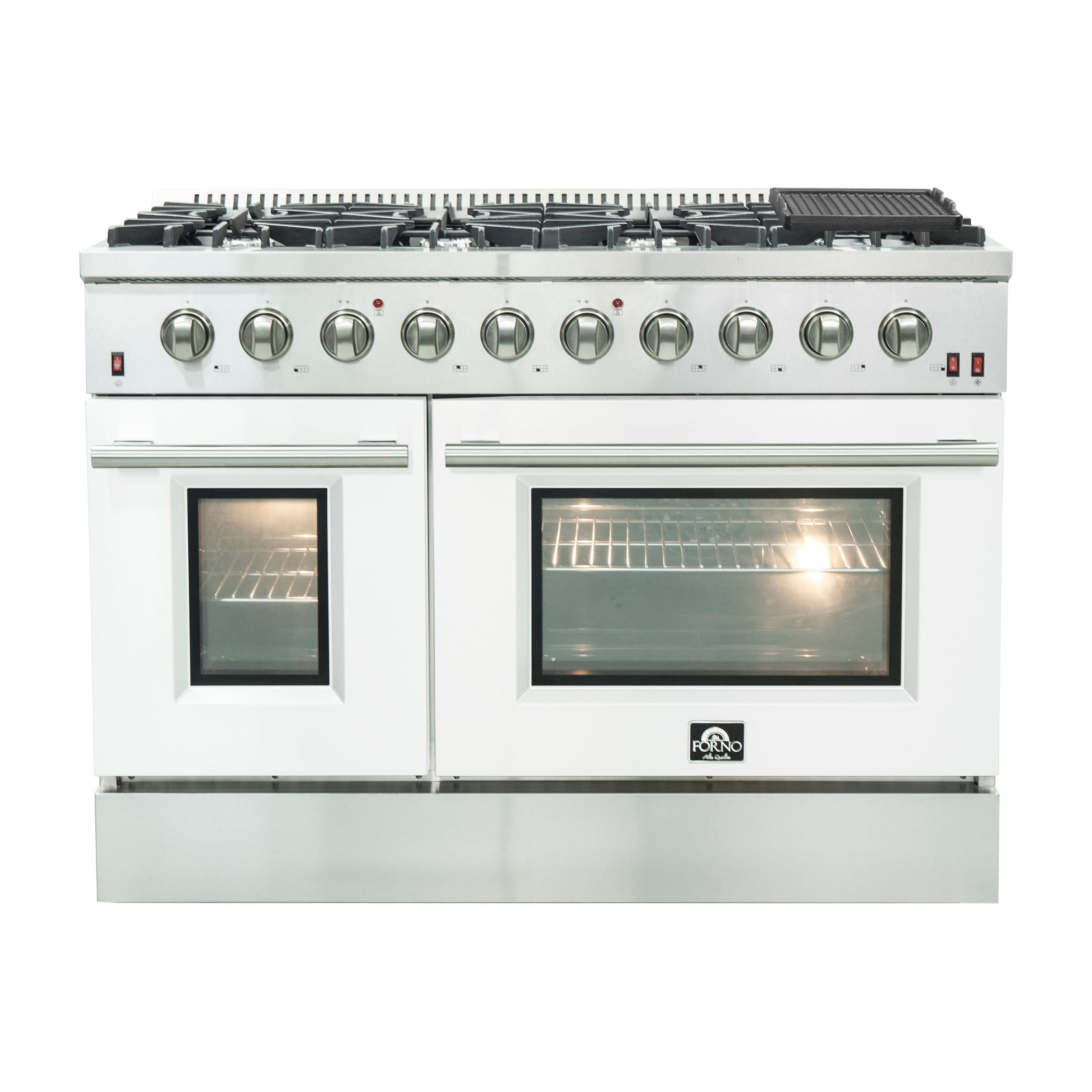 Forno Galiano 48 Inch Professional Freestanding Gas Range in White, FFSGS6244-48WHT I Luxury Appliances Direct