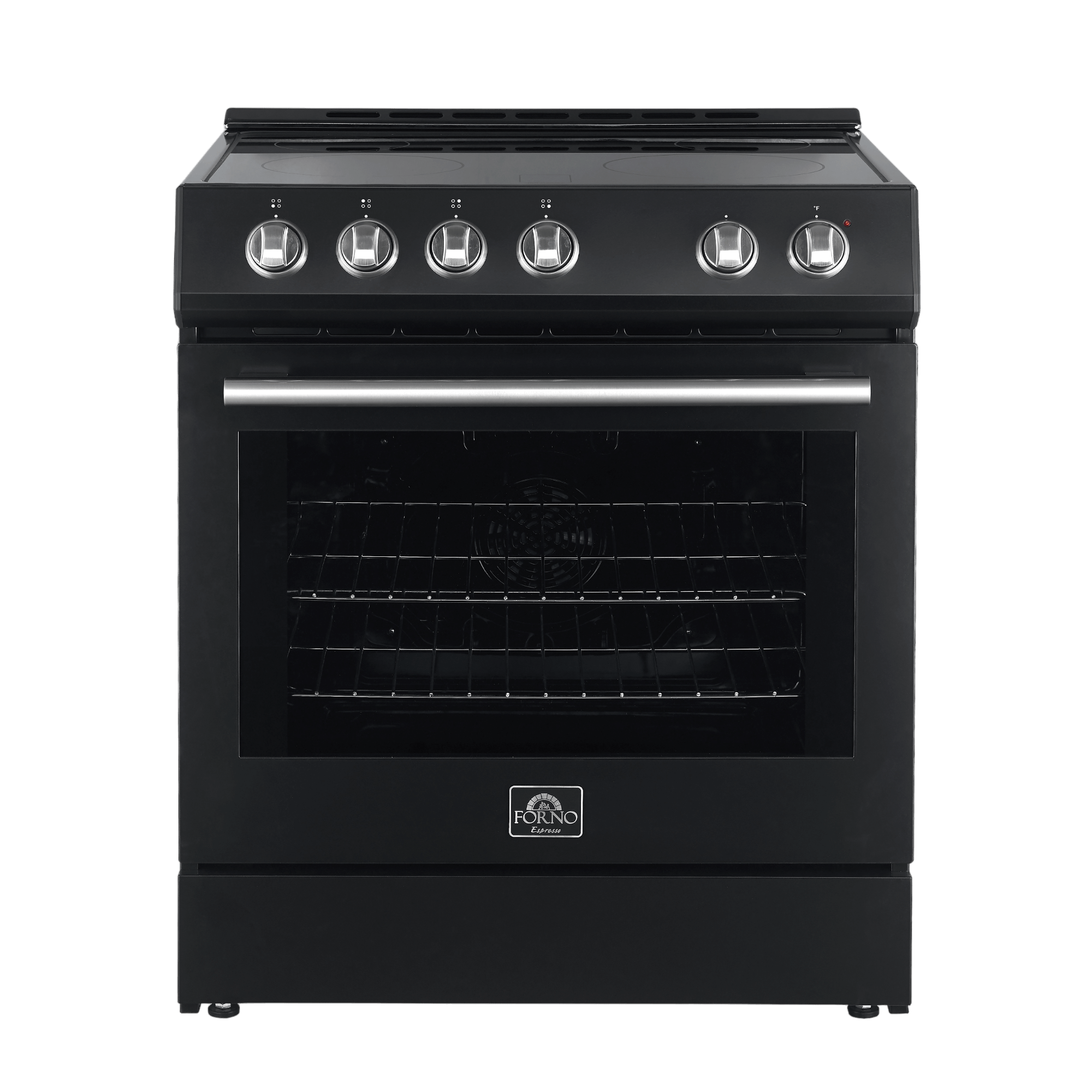 Forno Leonardo Espresso 30" Electric Range in Black with Antique Brass and Stainless Handles, FFSEL6012-30BLK I Luxury Appliances Direct